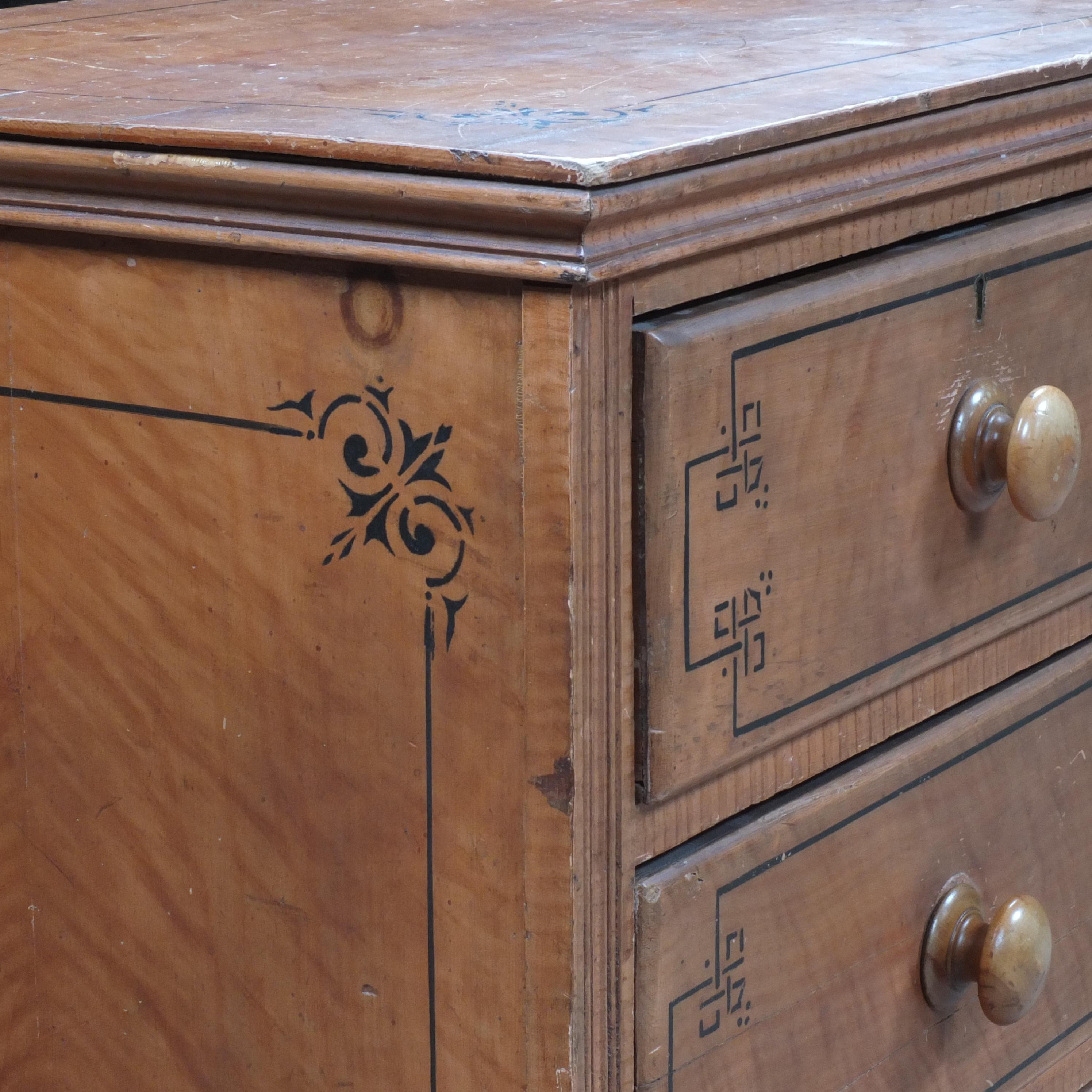 Antique English Pine Chest of Drawers in Faux Satin Birch For Sale 5