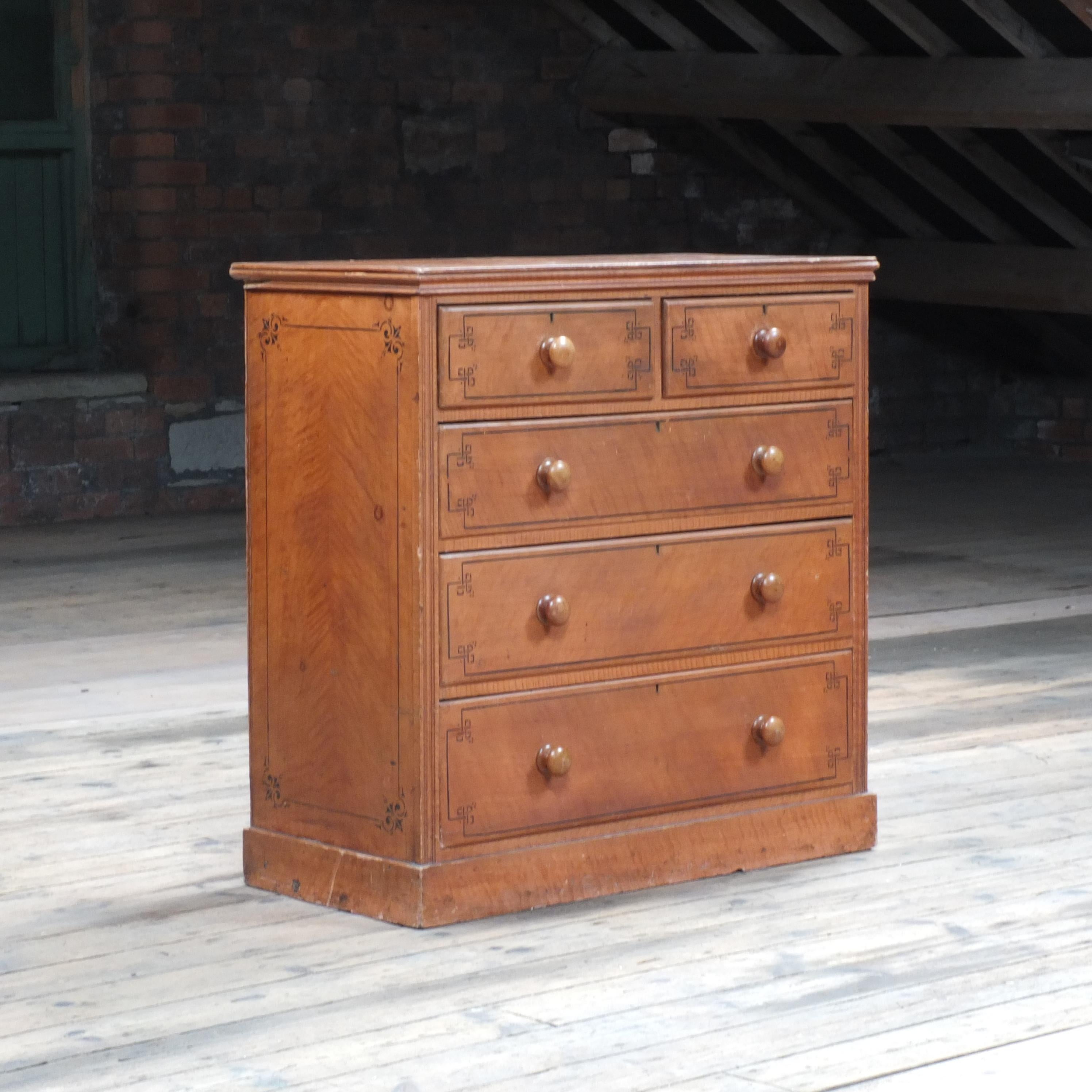 Antique English Pine Chest of Drawers in Faux Satin Birch For Sale 4