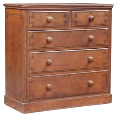 Antique English Pine Chest of Drawers in Faux Satin Birch
