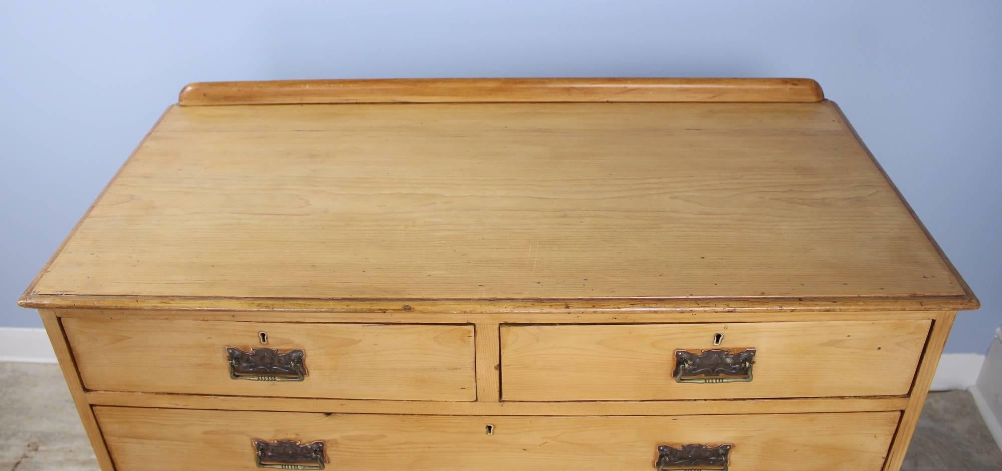 19th Century Antique English Pine Chest of Drawers with Decorative Pulls