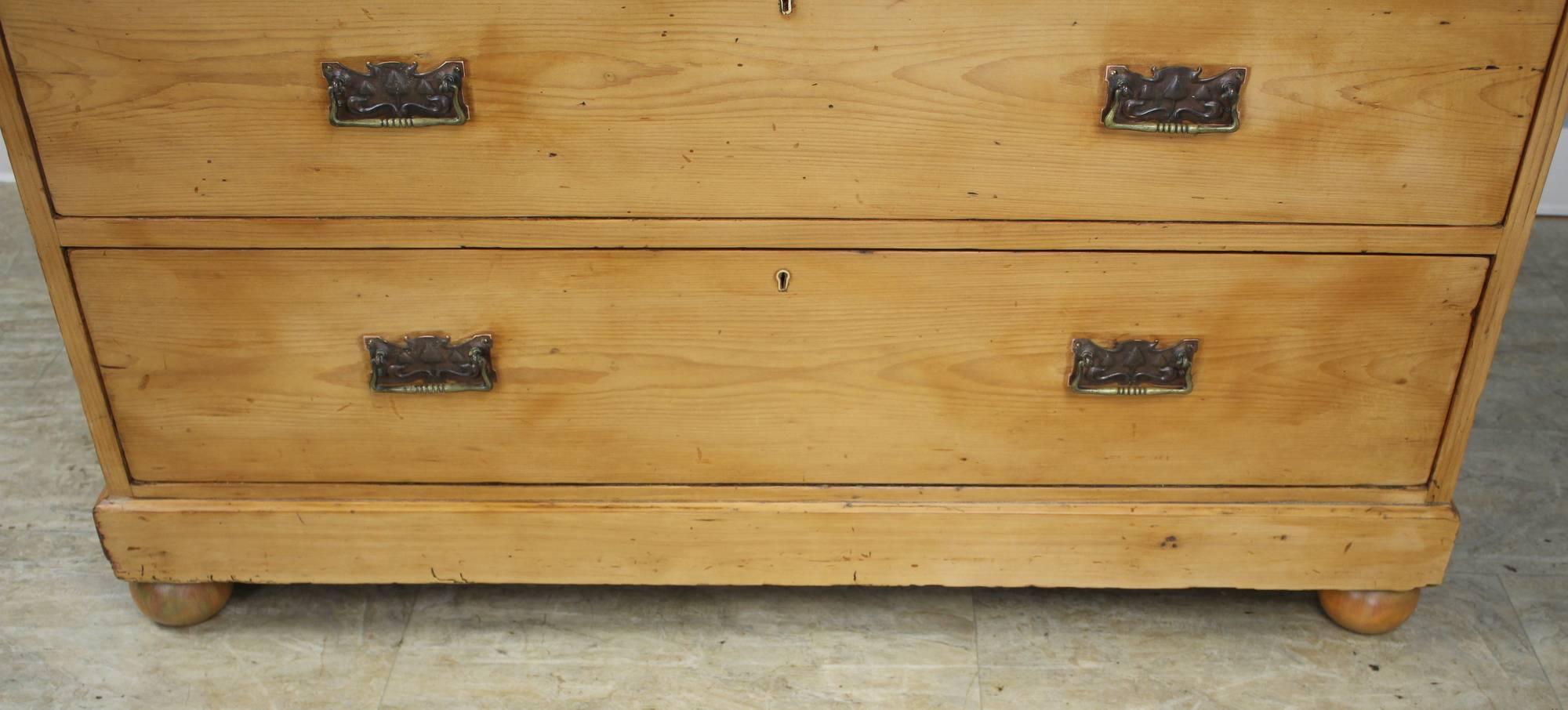 Antique English Pine Chest of Drawers with Decorative Pulls 4