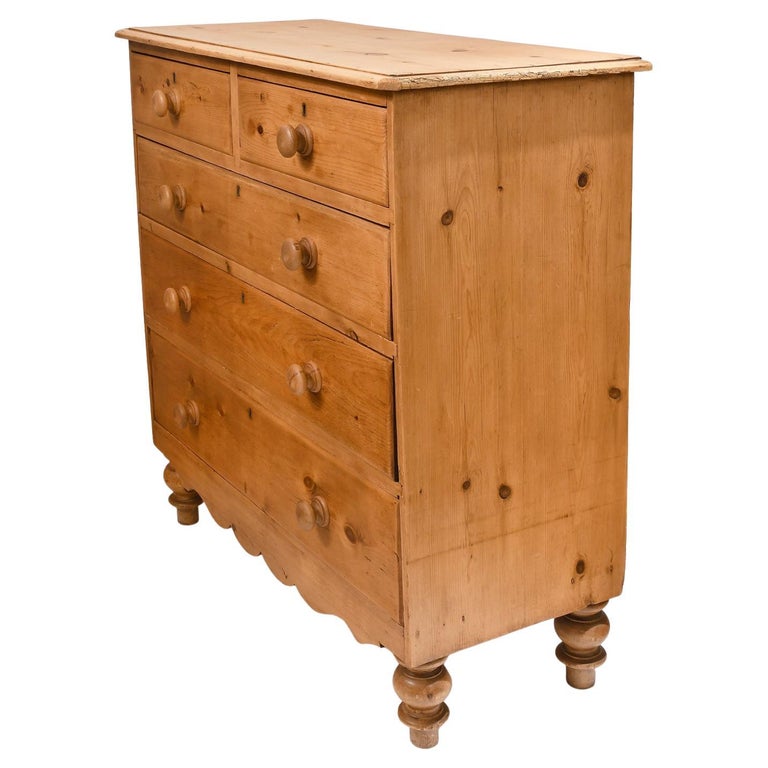 Antique English Pine Chest of Drawers with Original Tulip Feet, c. 1850