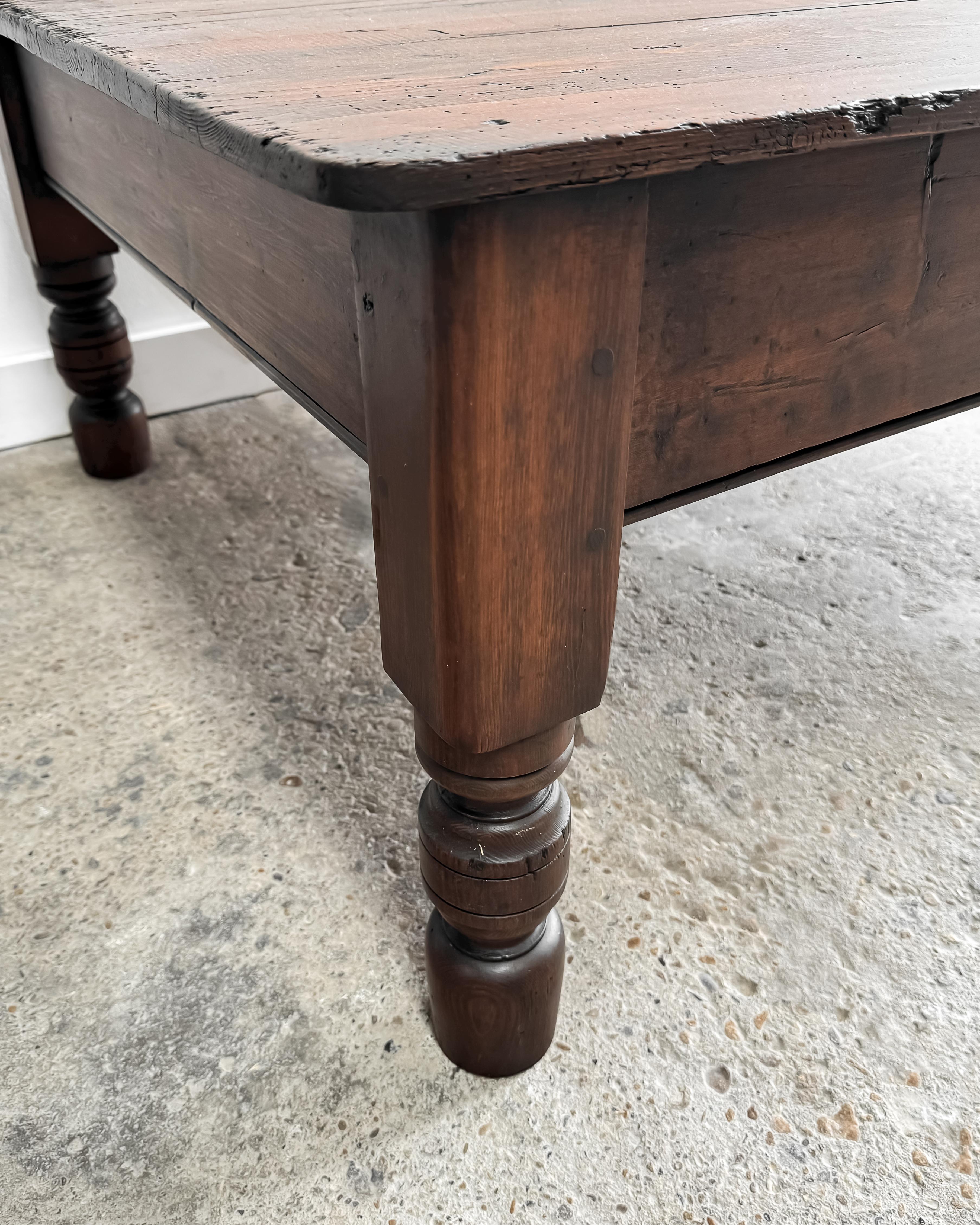 19th Century Antique English Pine Coffee Table with Dark Stain