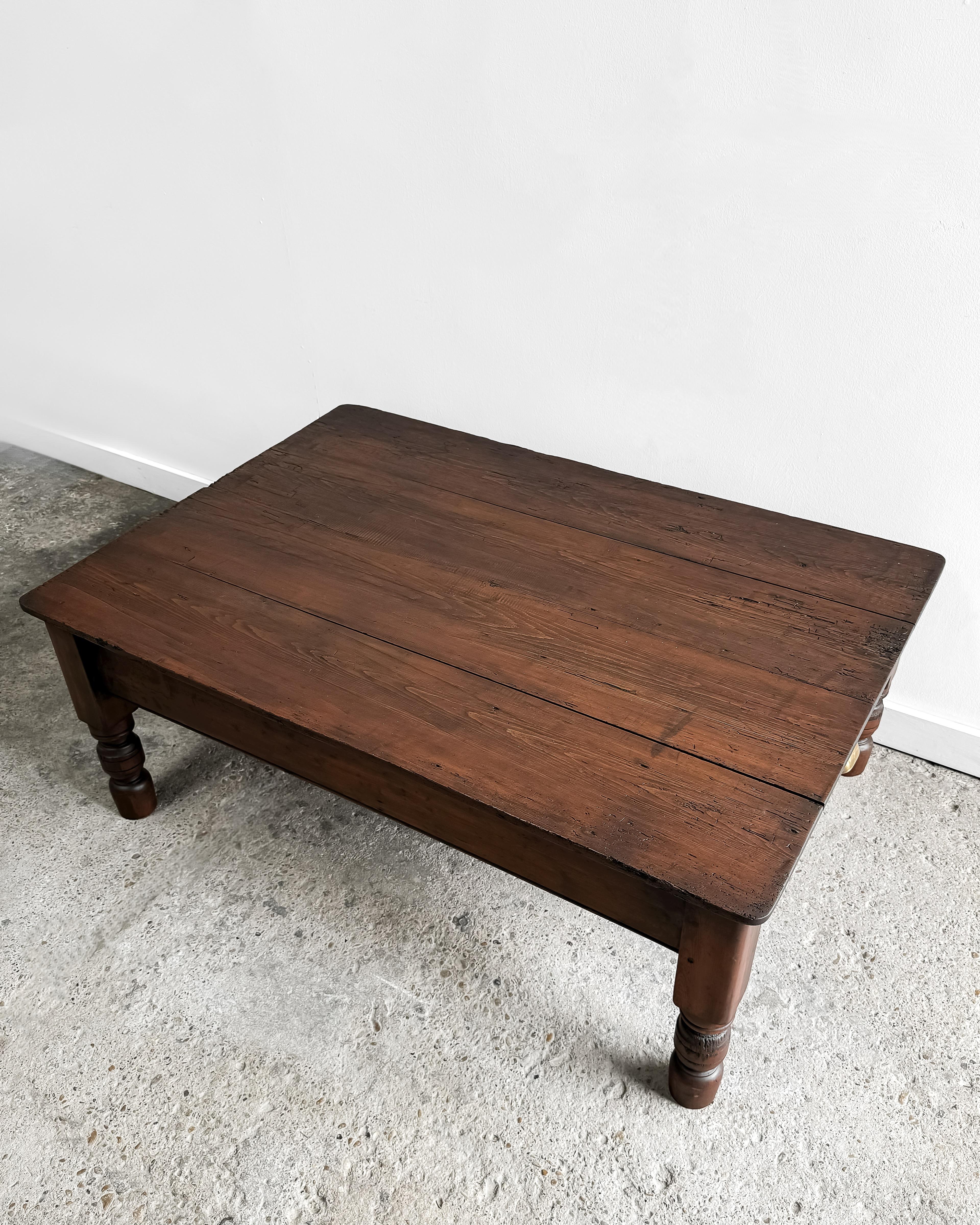 Antique English Pine Coffee Table with Dark Stain 1