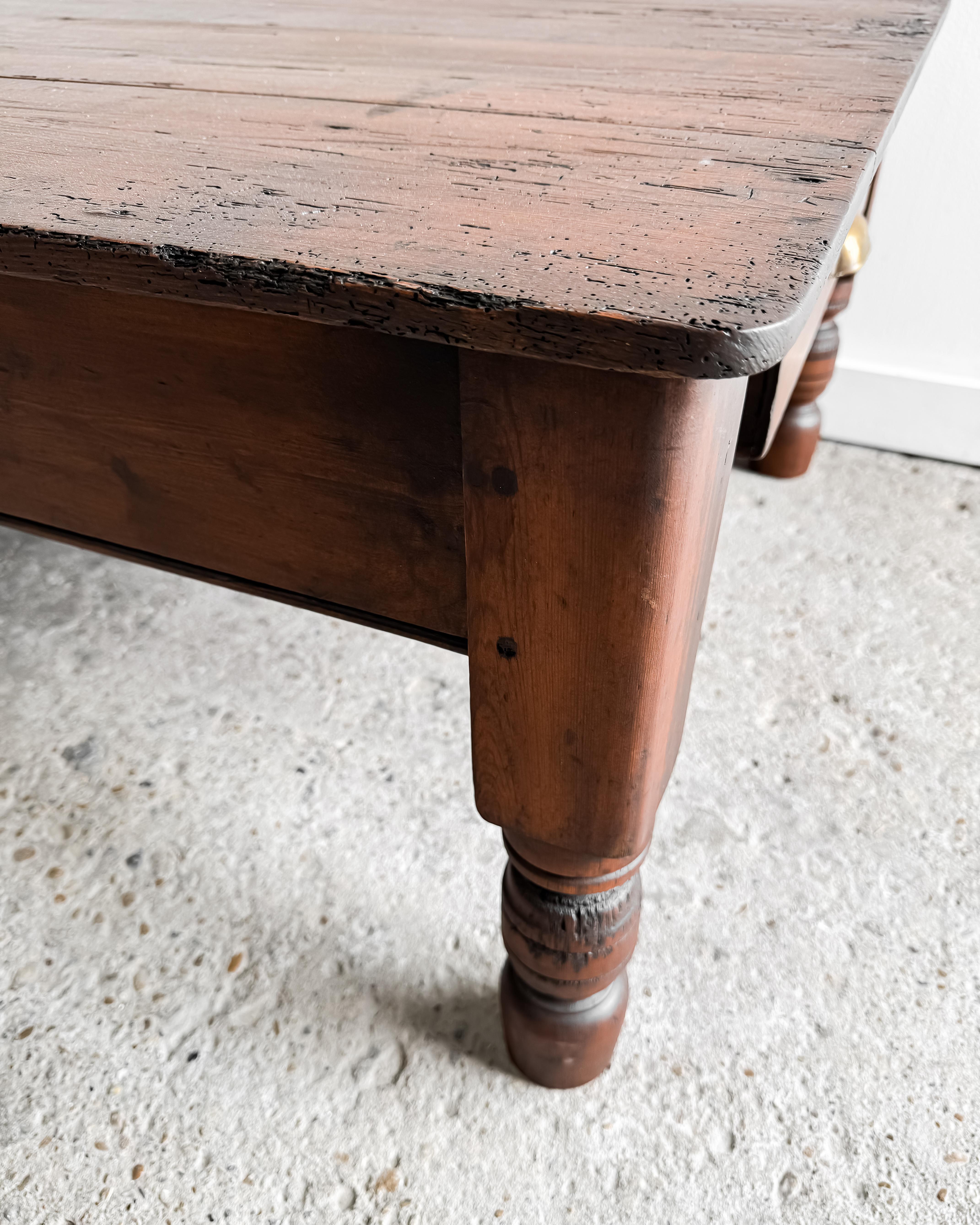 Antique English Pine Coffee Table with Dark Stain 2