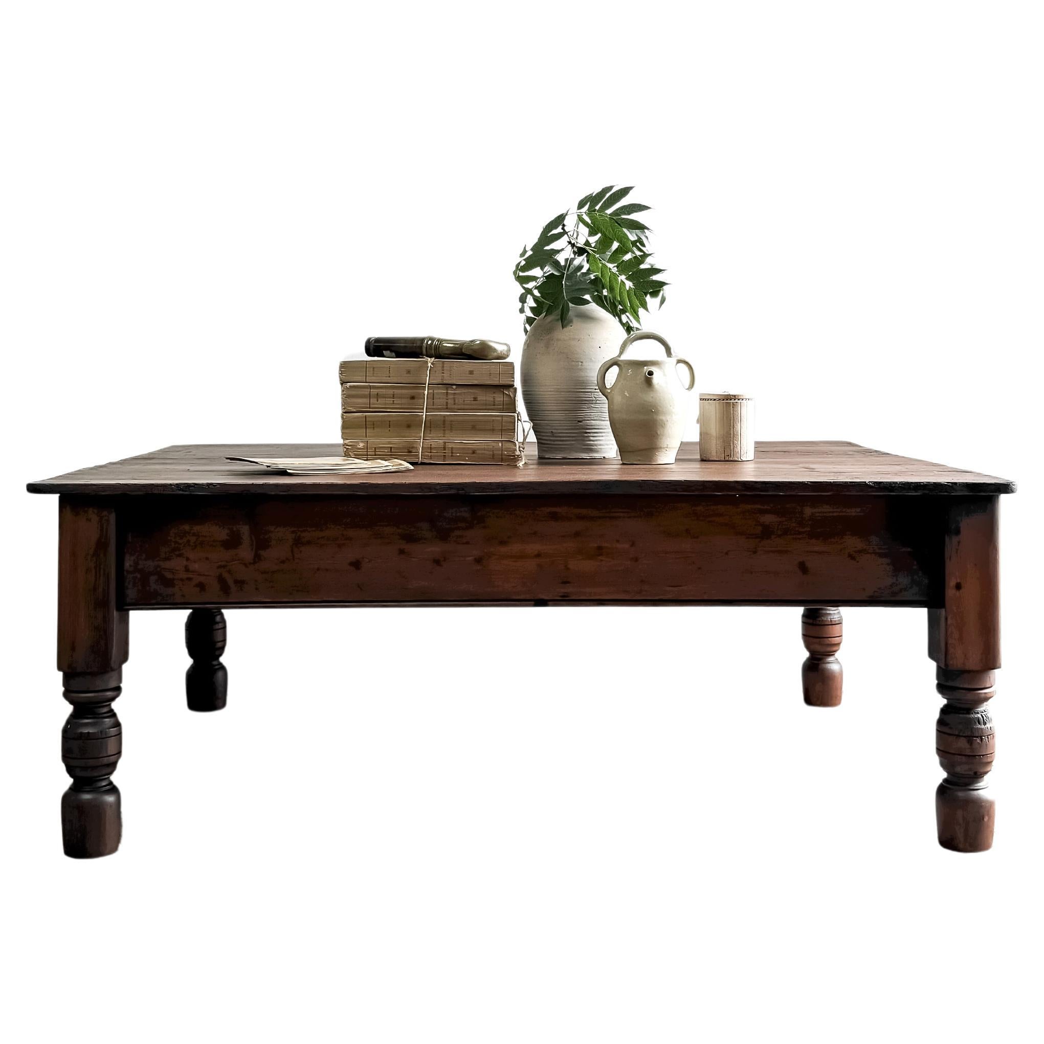Antique English Pine Coffee Table with Dark Stain