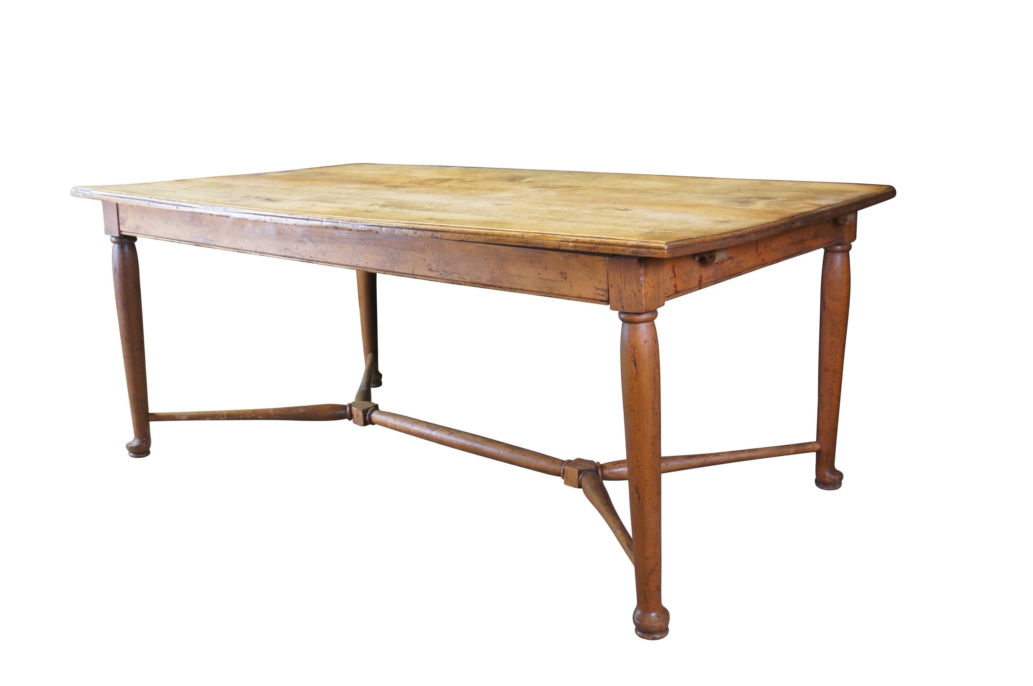 British Antique English Pine Country Farmhouse Trestle Library Desk Dining Table  72