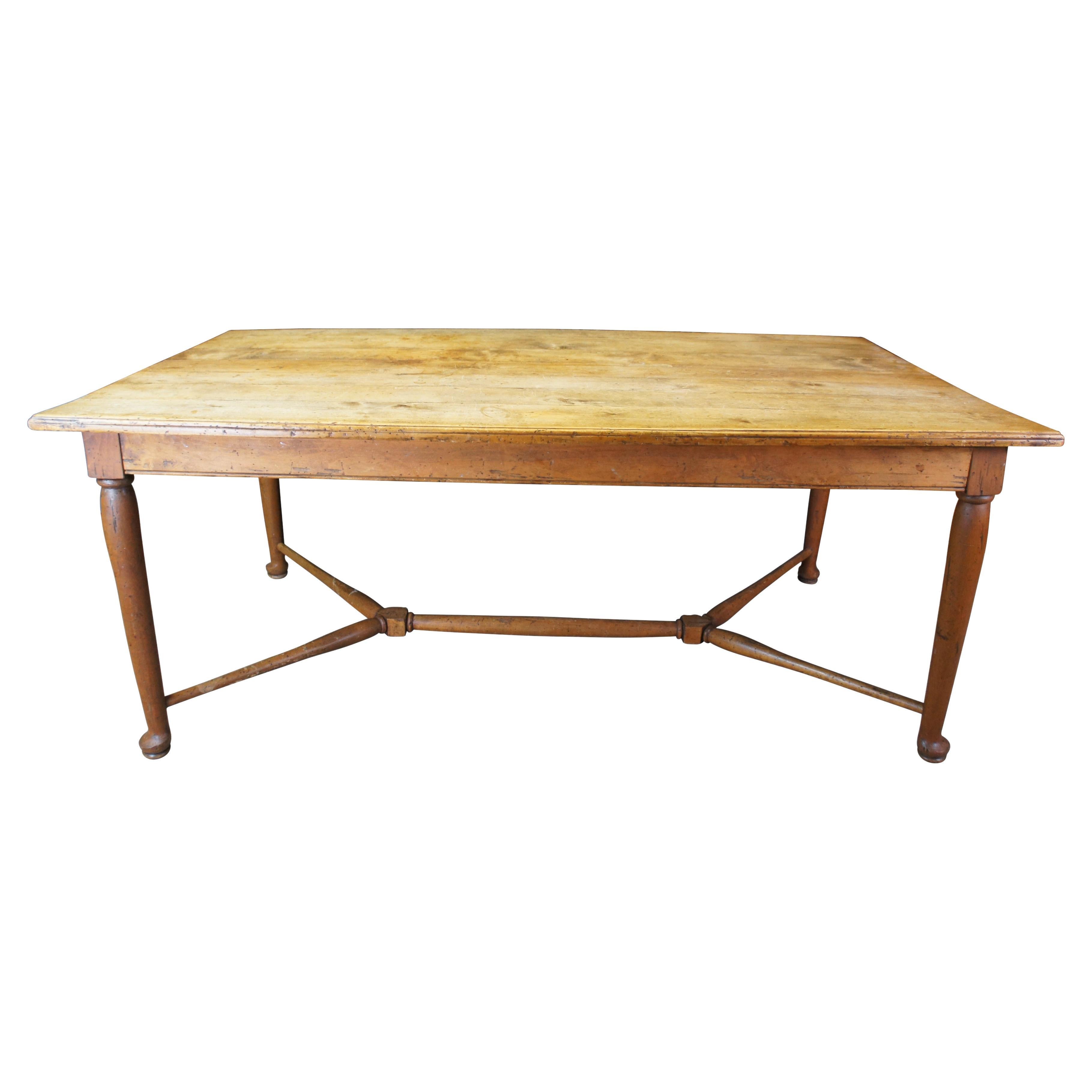 Antique English Pine Country Farmhouse Trestle Library Desk Dining Table  72" For Sale