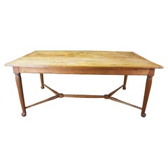 Ancienne table à manger de bibliothèque à tréteaux de ferme anglaise en pin  72"