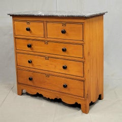 Antique English Pine Dresser With Painted French Line Motif and Marble Top