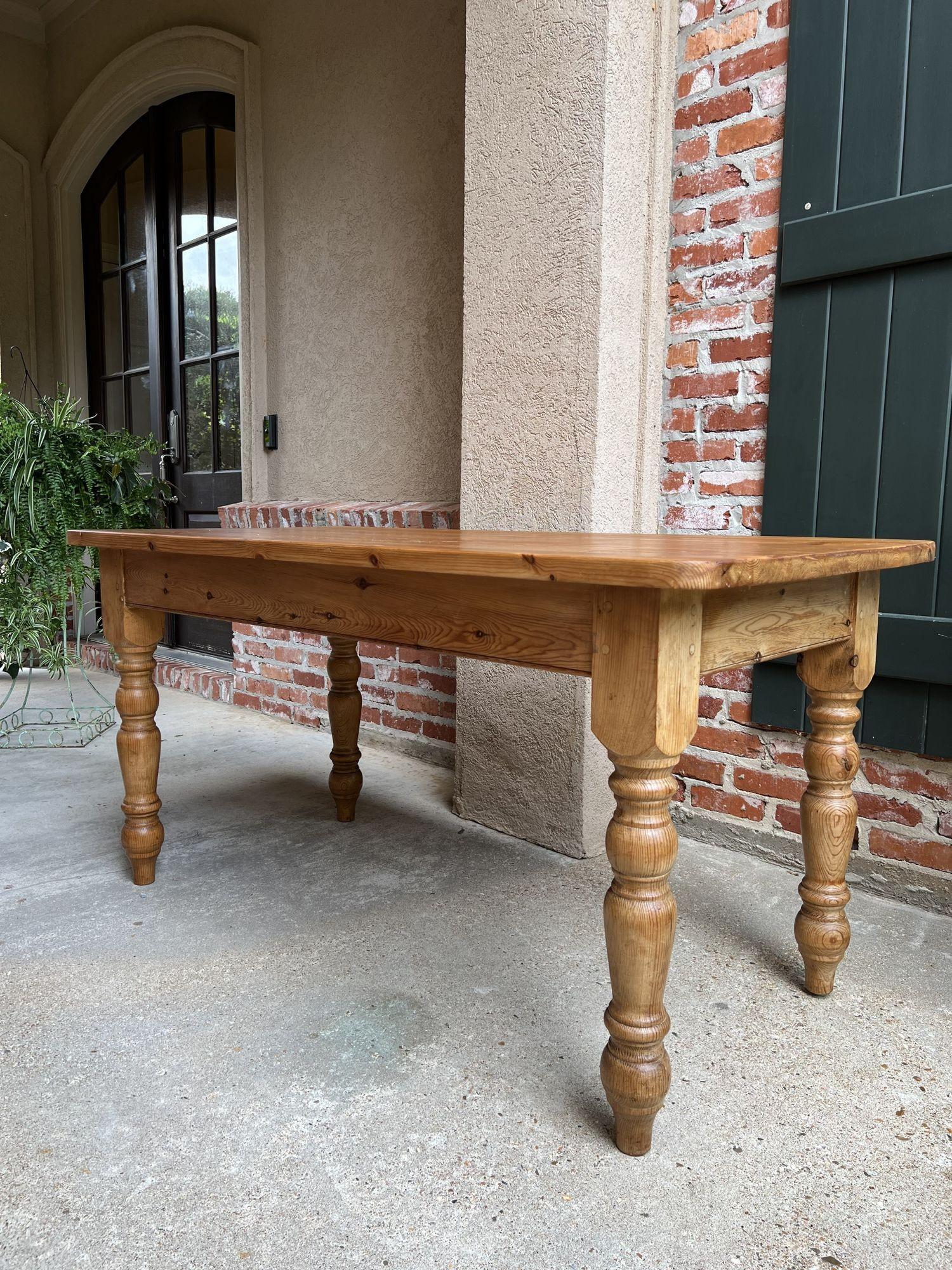 Turned Antique English Pine Farm Table Kitchen Island Sofa Table Farmhouse Country