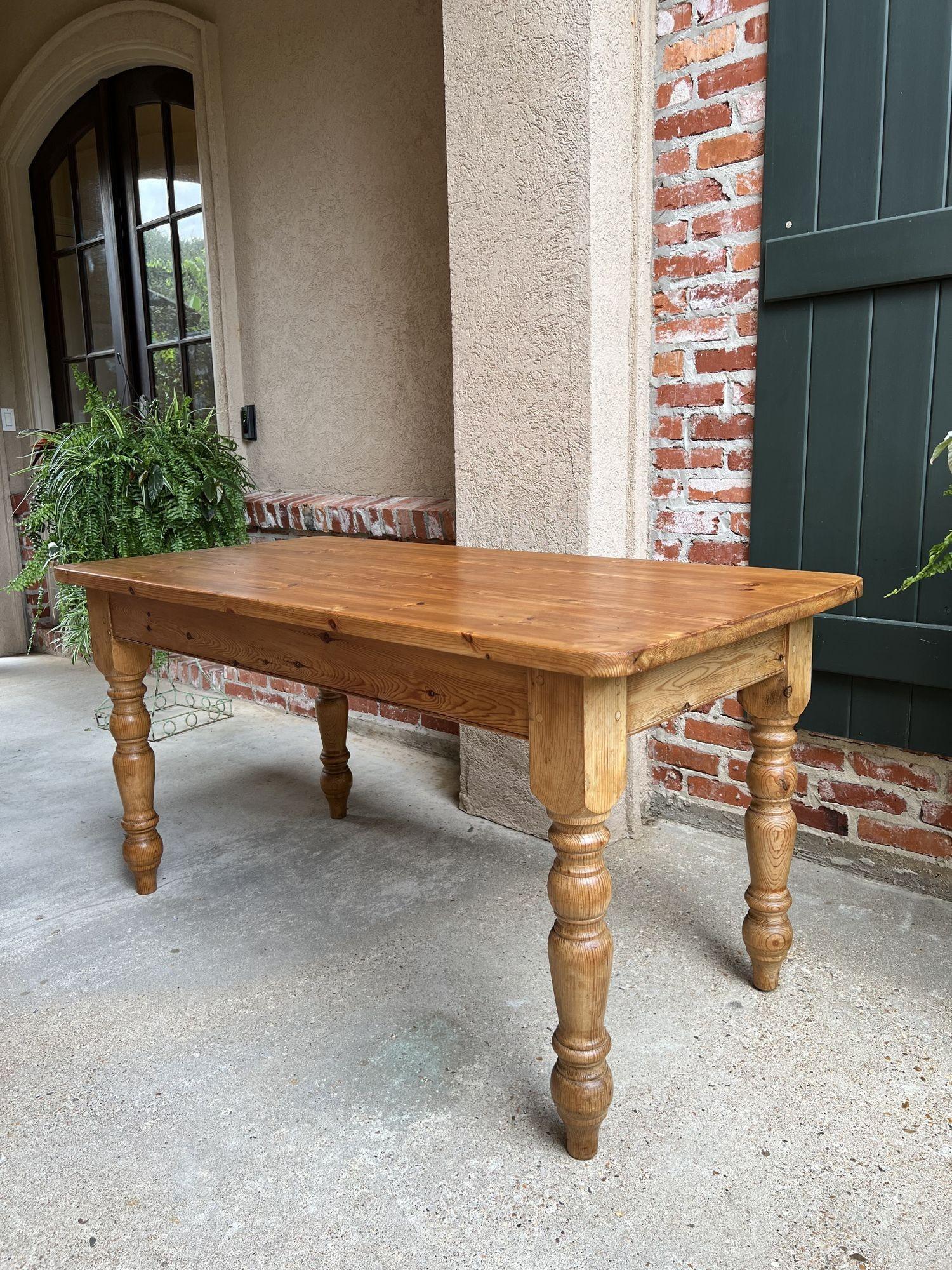 20th Century Antique English Pine Farm Table Kitchen Island Sofa Table Farmhouse Country