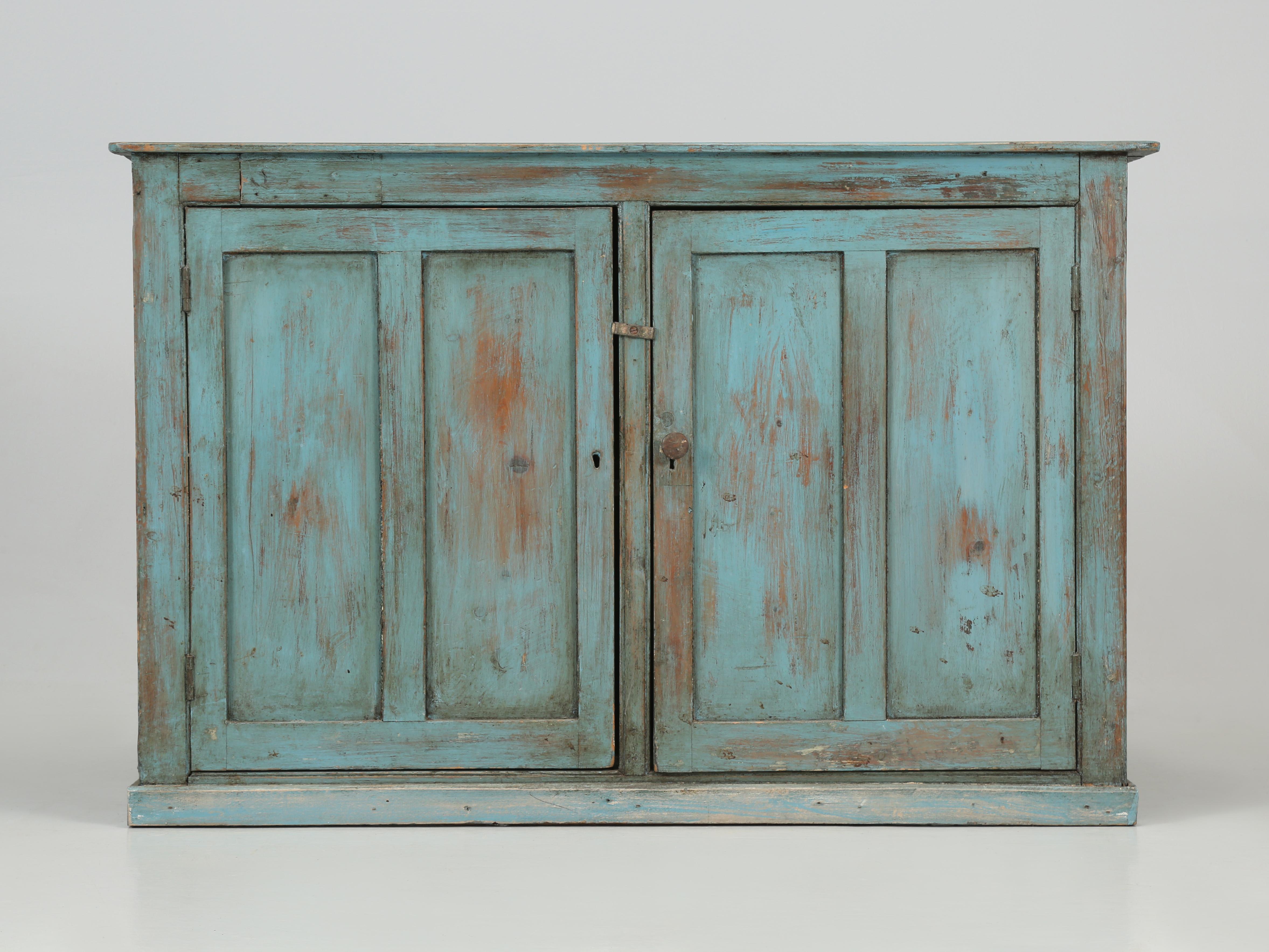 Antique English Pine Painted 2-Door Cupboard from Ireland Unrestored Condition In Good Condition In Chicago, IL