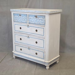 Antique English Pine Painted Dresser Chest of Drawers With Greek Key Motif
