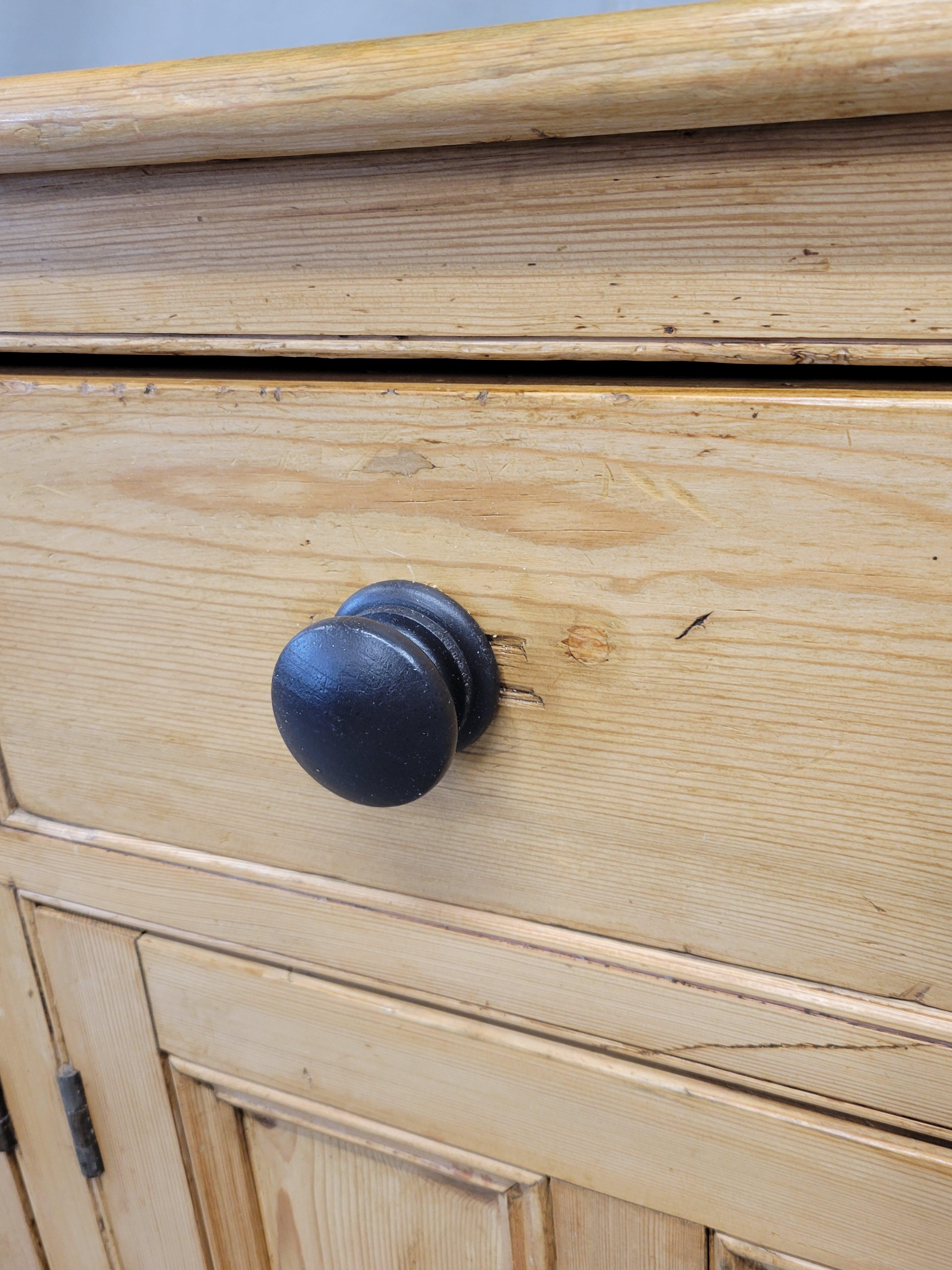 Antique English Pine Sideboard With Ebonized Knobs 3