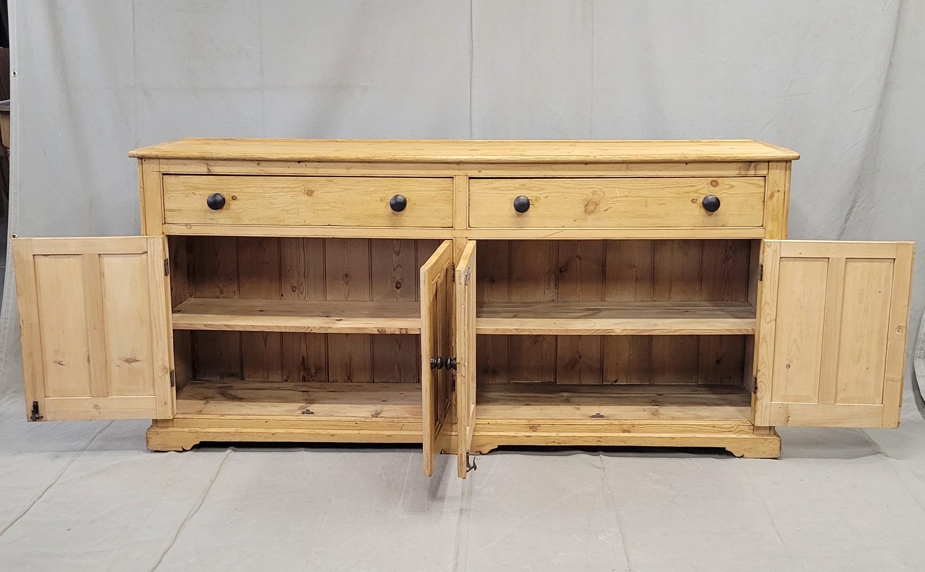 Rustic Antique English Pine Sideboard With Ebonized Knobs