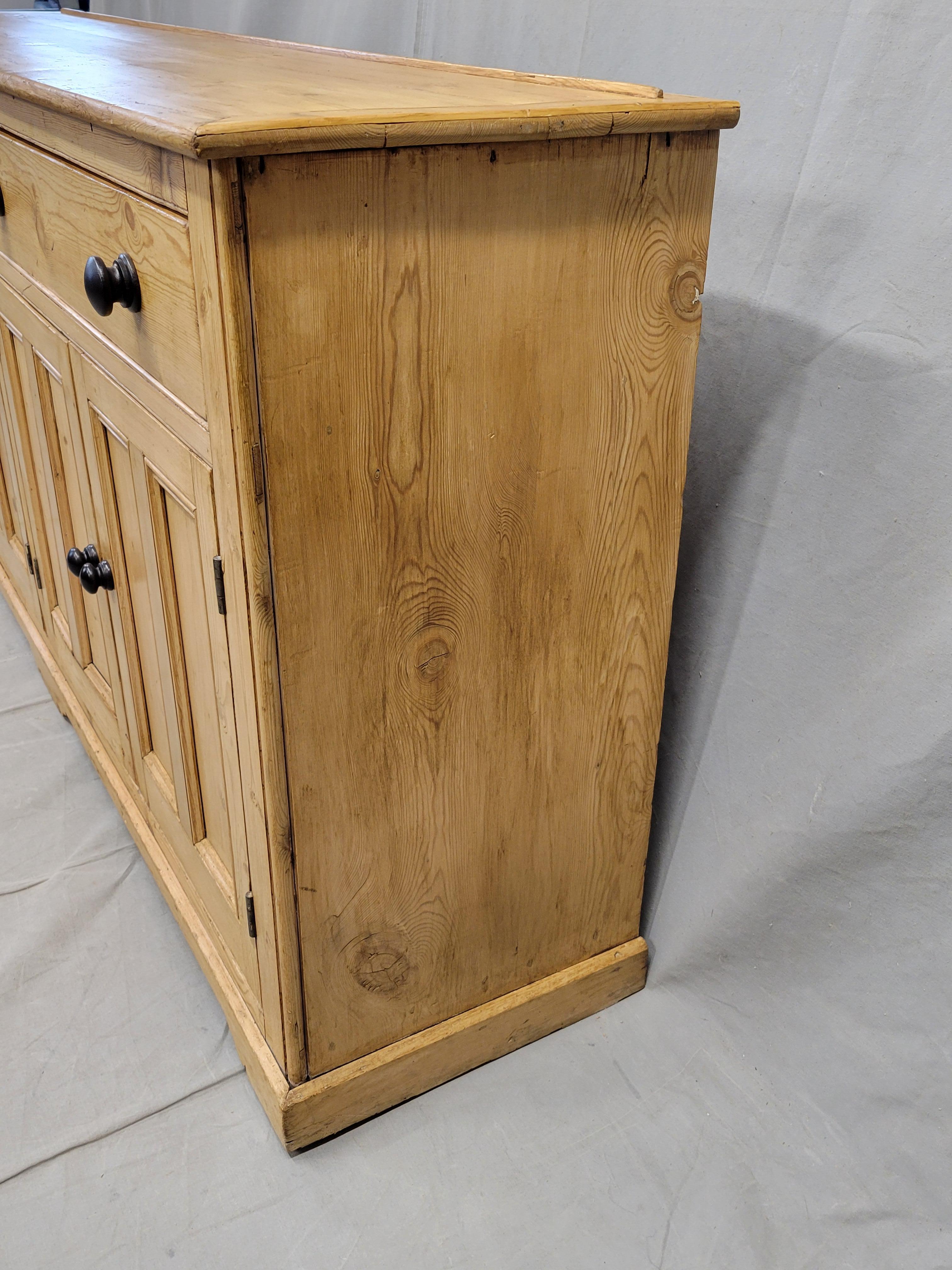 Antique English Pine Sideboard With Ebonized Knobs 4