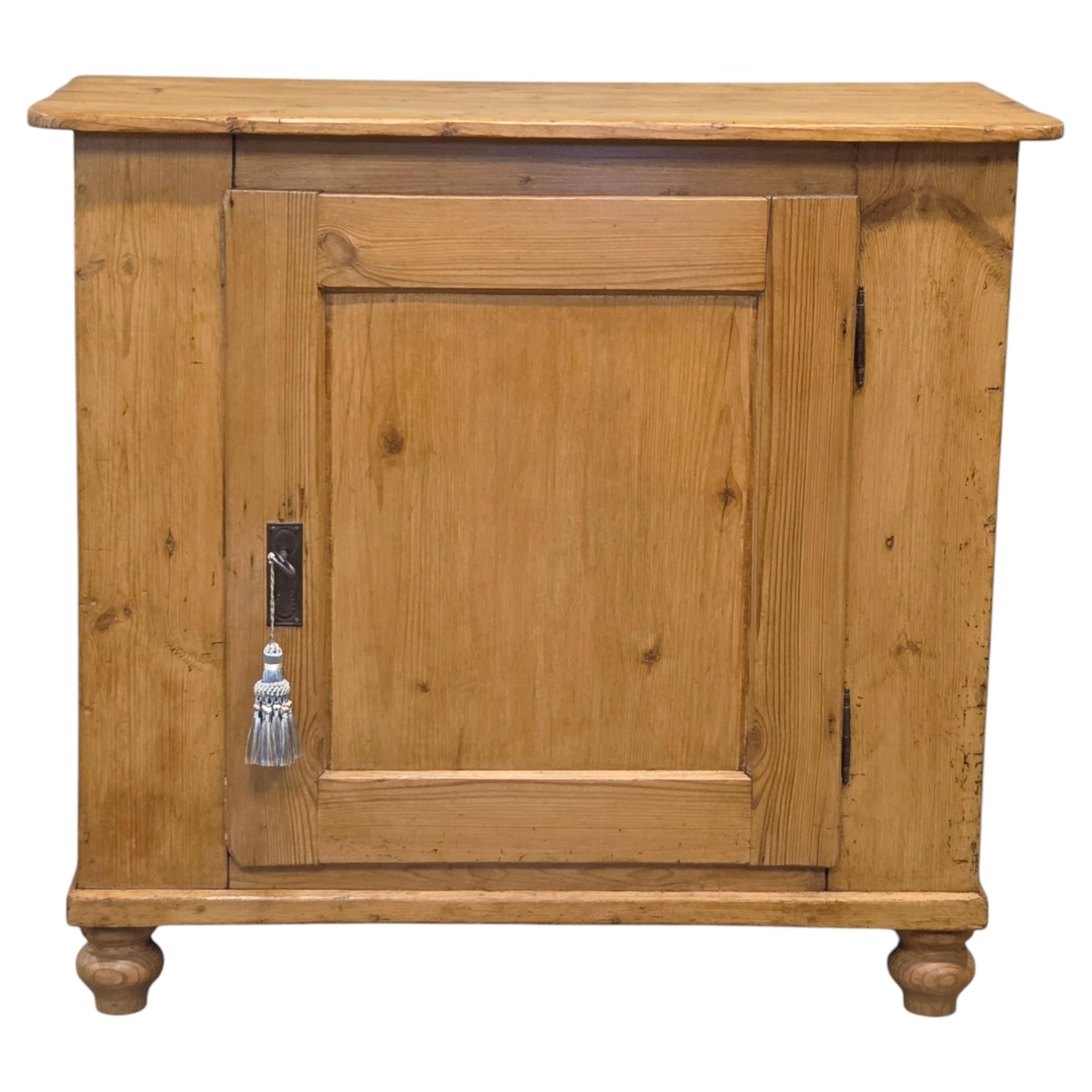 Antique English Pine Single Door Cupboard with Working Key and Original Hardware