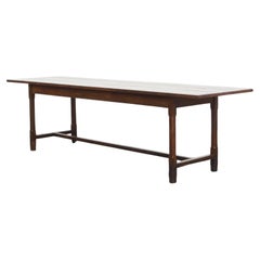 Antique English Pinewood Dining Table for 6 to 8 People with an Oak Base