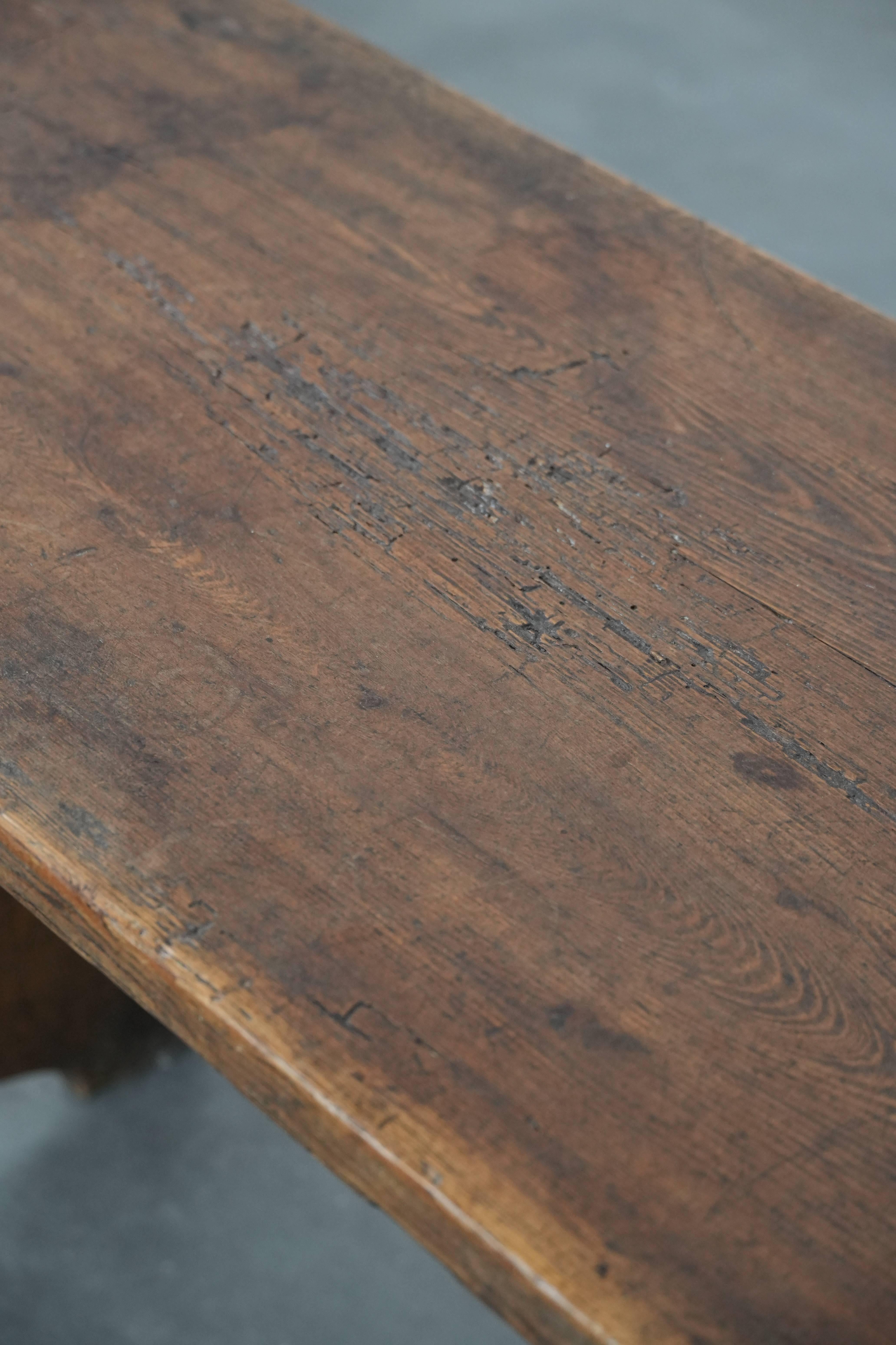 Antique English pinewood hallway bench / bench for the dining table en venta 5