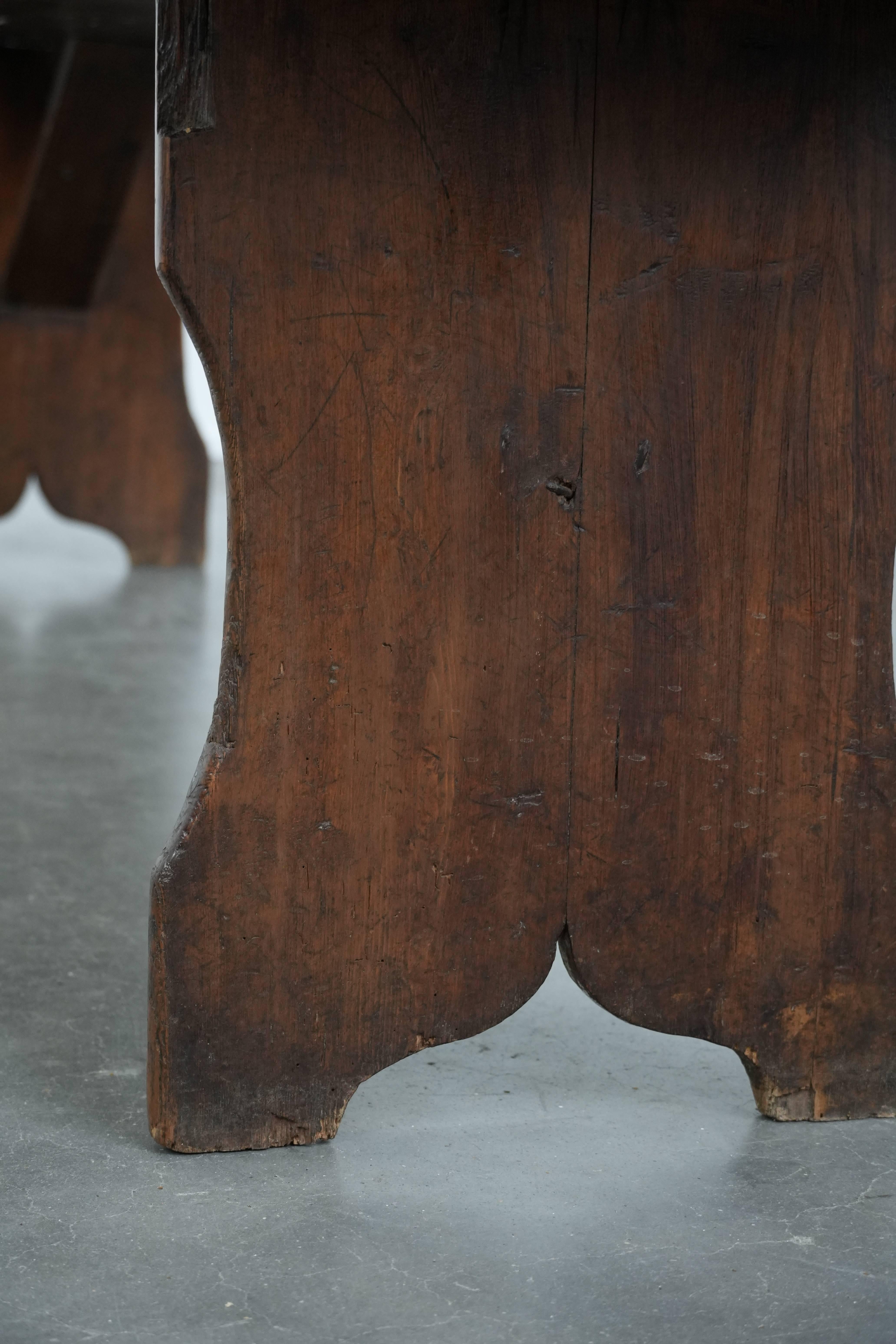 Antique English pinewood hallway bench / bench for the dining table en venta 8