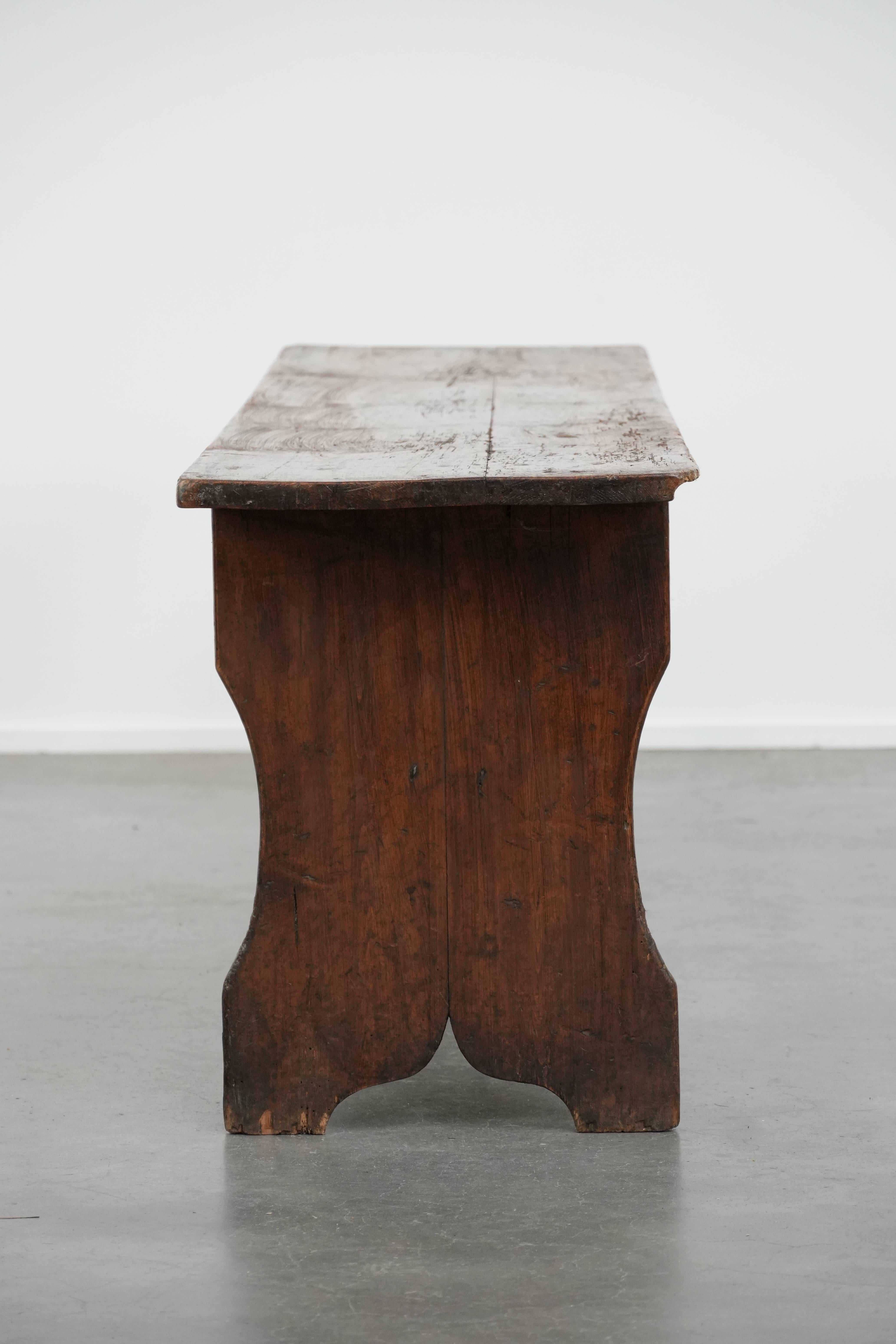 Antique English pinewood hallway bench / bench for the dining table siglo XVIII en venta