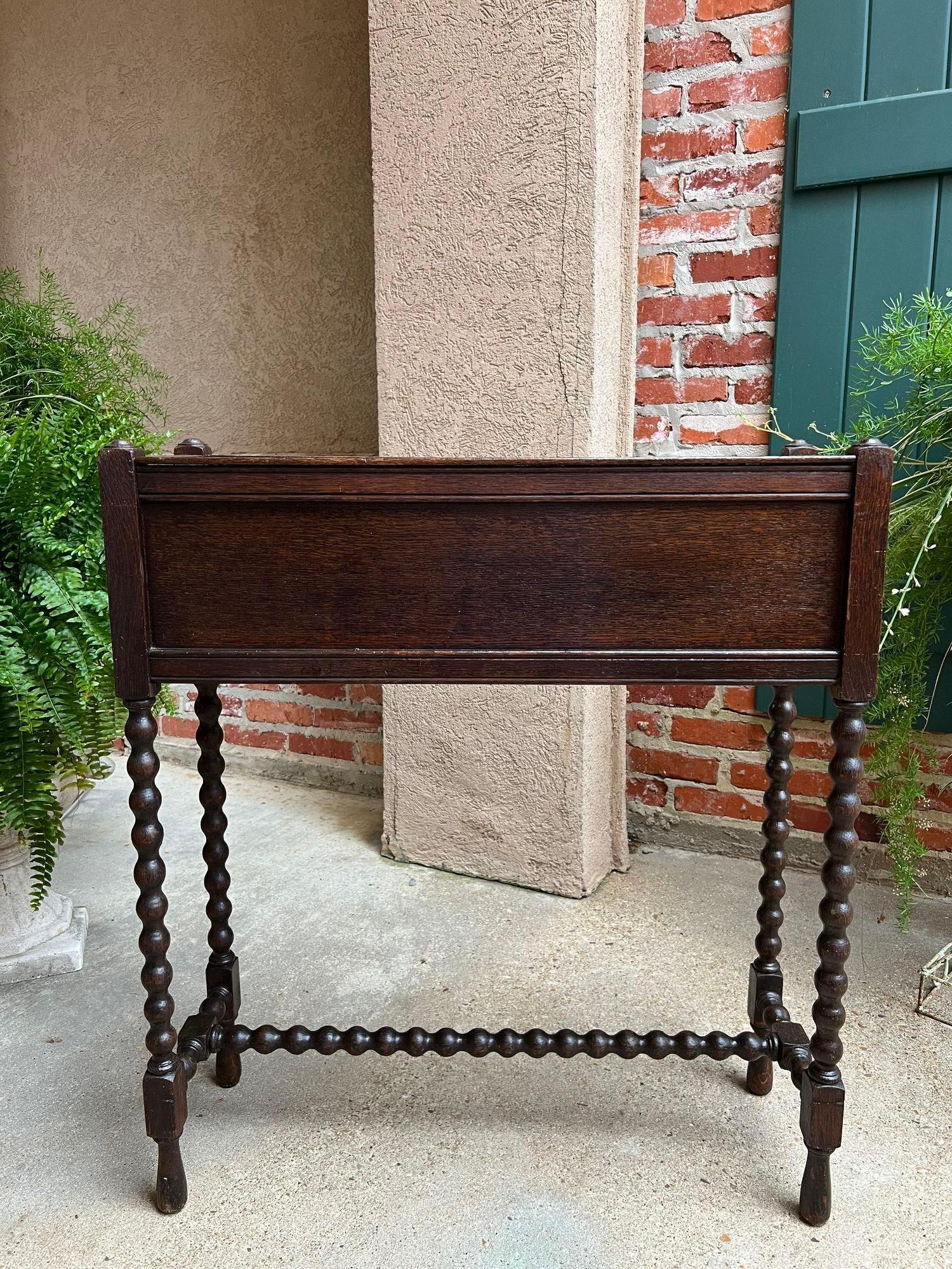 Antique English Planter Blue White DELFT Tile Floral Box Oak Bobbin Legs c1910 4