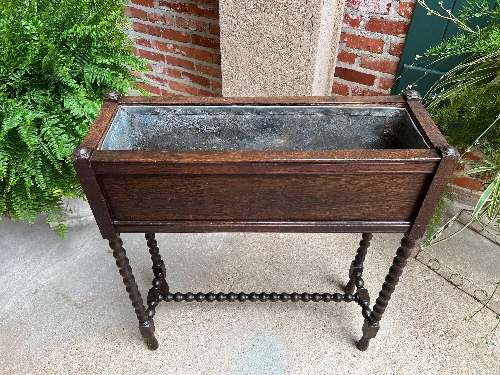 Antique English Planter Blue White DELFT Tile Floral Box Oak Bobbin Legs c1910 12