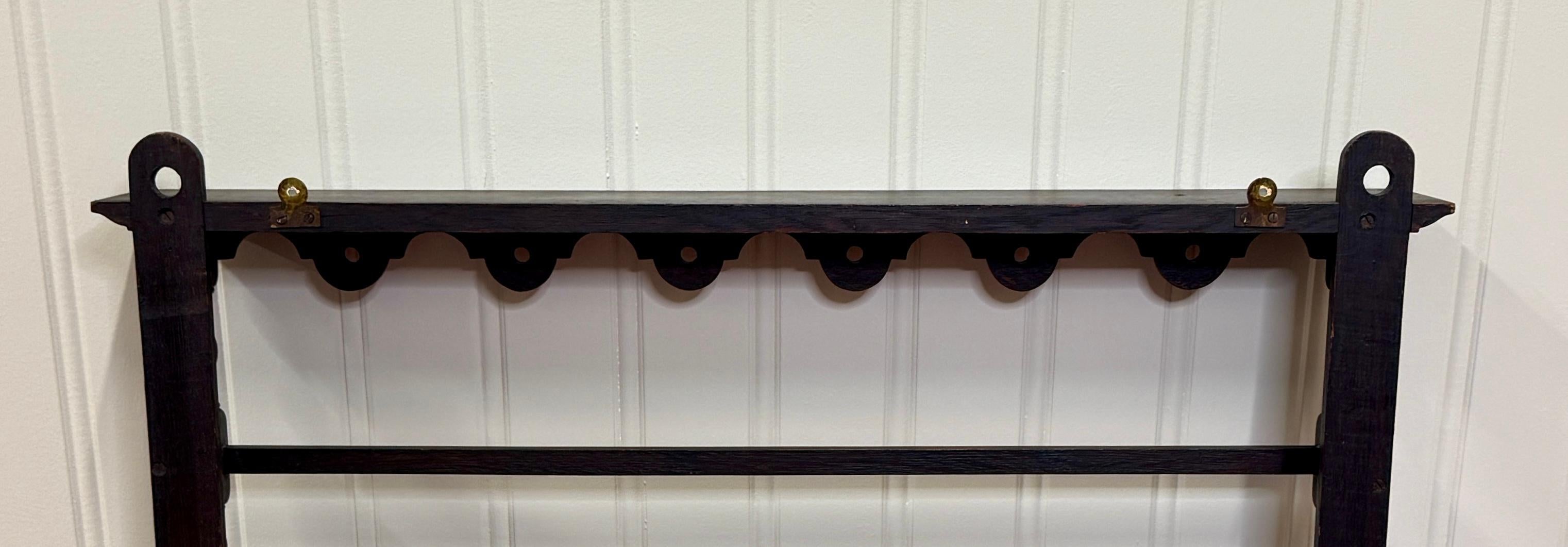 Antique English Plate Rack Wall Shelf Barley Twist Post Carved Oak c. 1920s 14