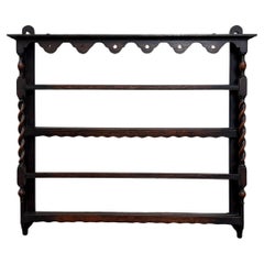 Antique English Plate Rack Wall Shelf Barley Twist Post Carved Oak c. 1920s