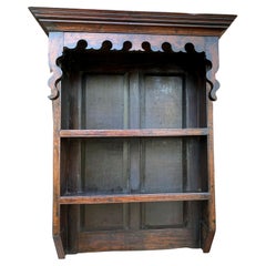 Antique English Plate Rack Wall Shelf Bookcase Hanging Carved Oak Pegged c. 1900