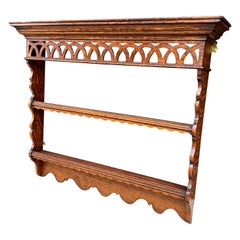 Antique English Plate Rack Wall Shelf Display Rack Arts & Crafts Oak 37"W