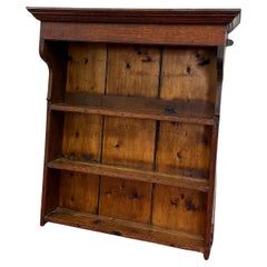 Antico scaffale da parete portapiatti inglese Appeso Decorazione da parete in legno di Oak intagliato XIX C.