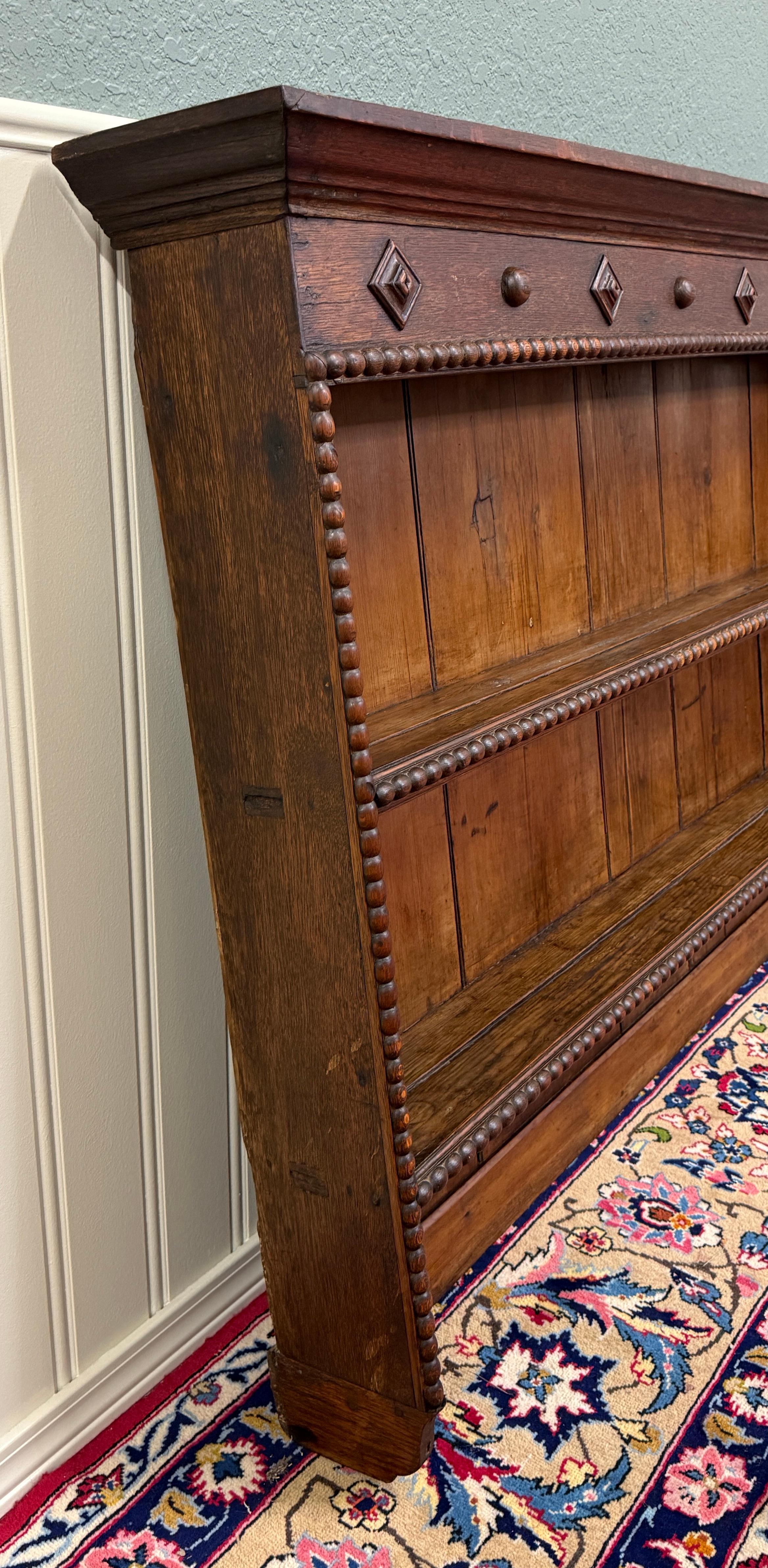 Antique English Plate Rack Wall Shelf LARGE Jacobean Carved Oak Mid 19th century 3