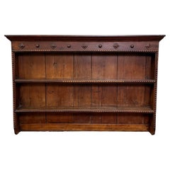 Antique English Plate Rack Wall Shelf LARGE Jacobean Carved Oak Mid 19th century