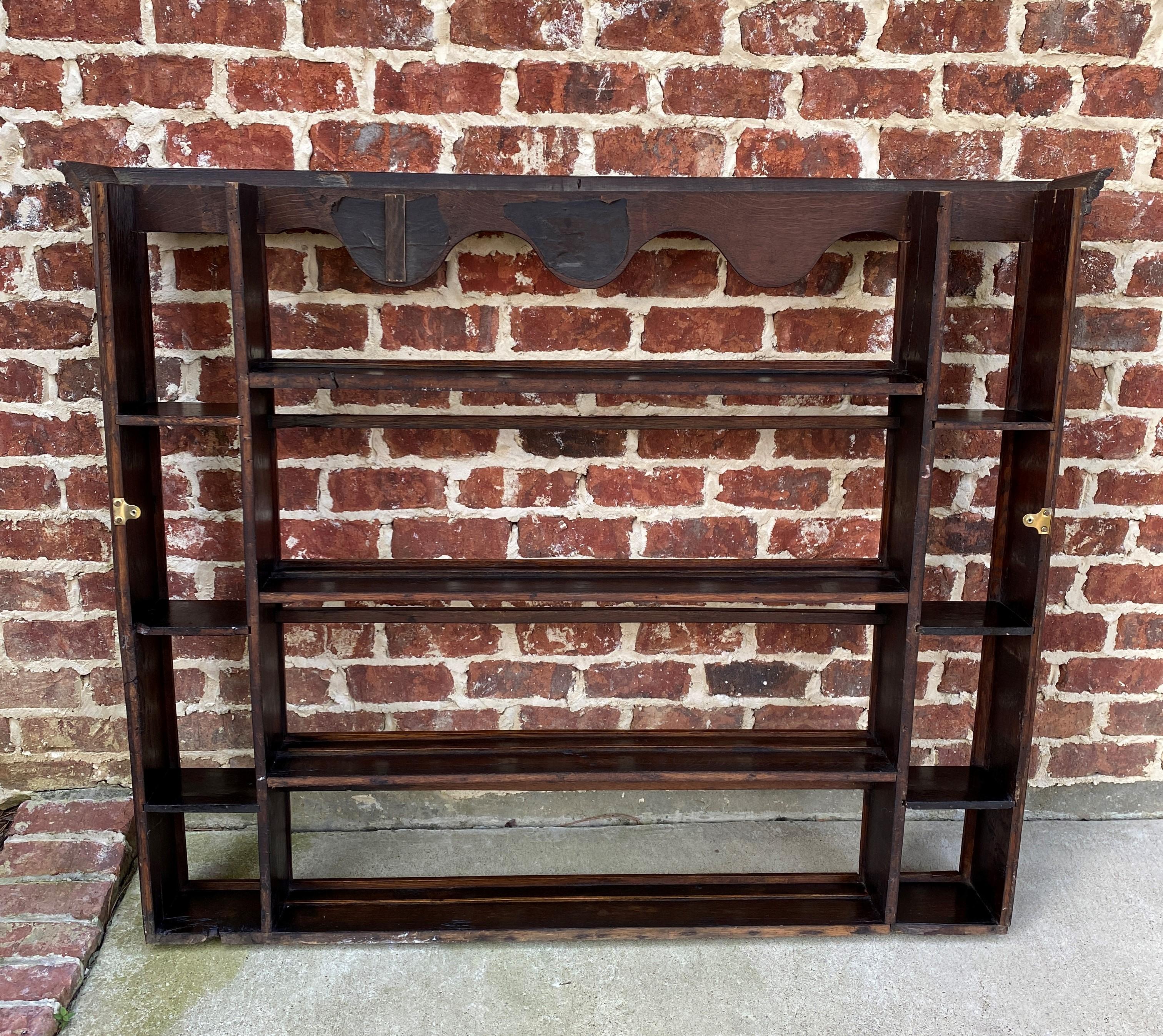 Antique English Plate Rack Wall Shelf Large Oak 19th C Dovetailed Sideboard 3