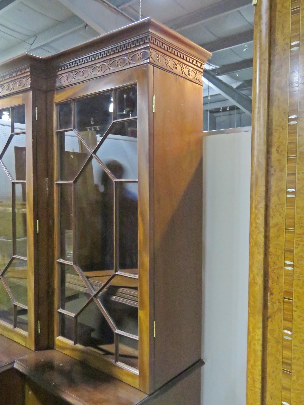 Antique English Plum Pudding Georgian Breakfront Bookcase China Cabinet 3