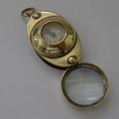 Antique English Pocket Magnifying Glass / Loop with Compass, c.1910