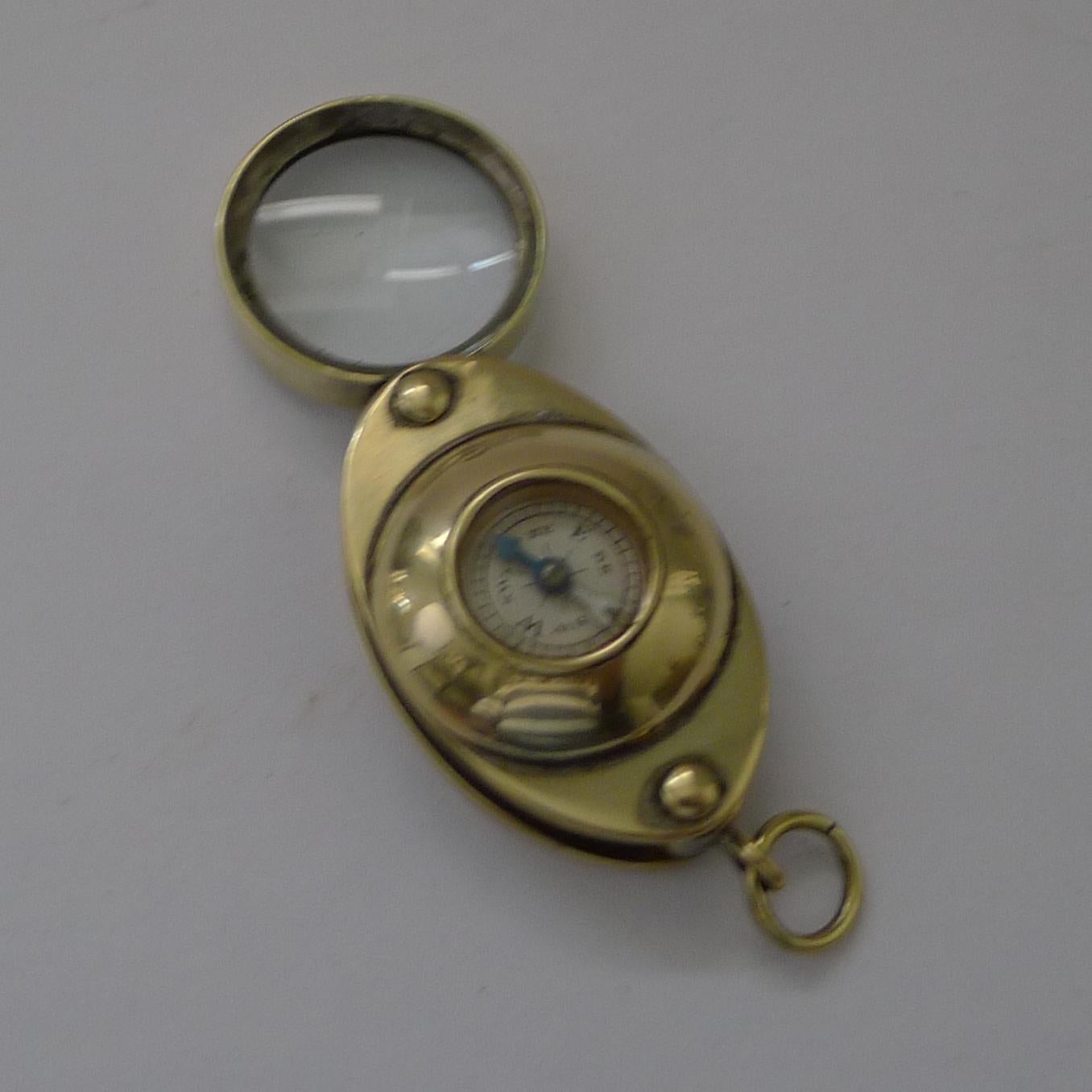 Edwardian Antique English Pocket Magnifying Glass / Loop with Compass, c.1910