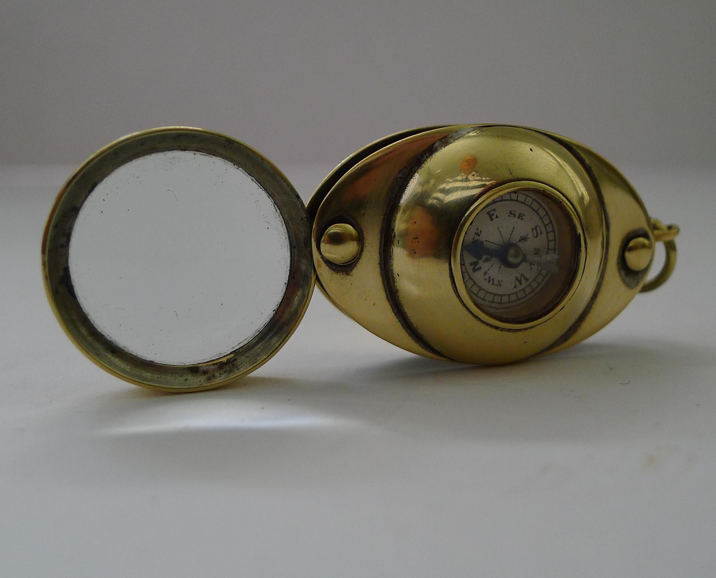 Brass Antique English Pocket Magnifying Glass / Loop with Compass, c.1910