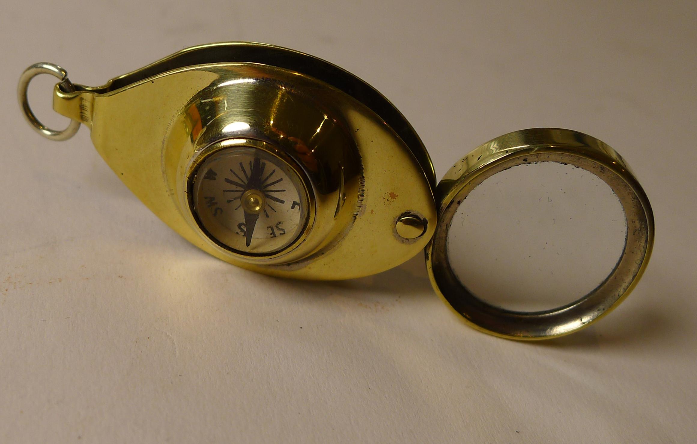 Antique English Pocket Magnifying Glass / Loop With Compass c.1910 1