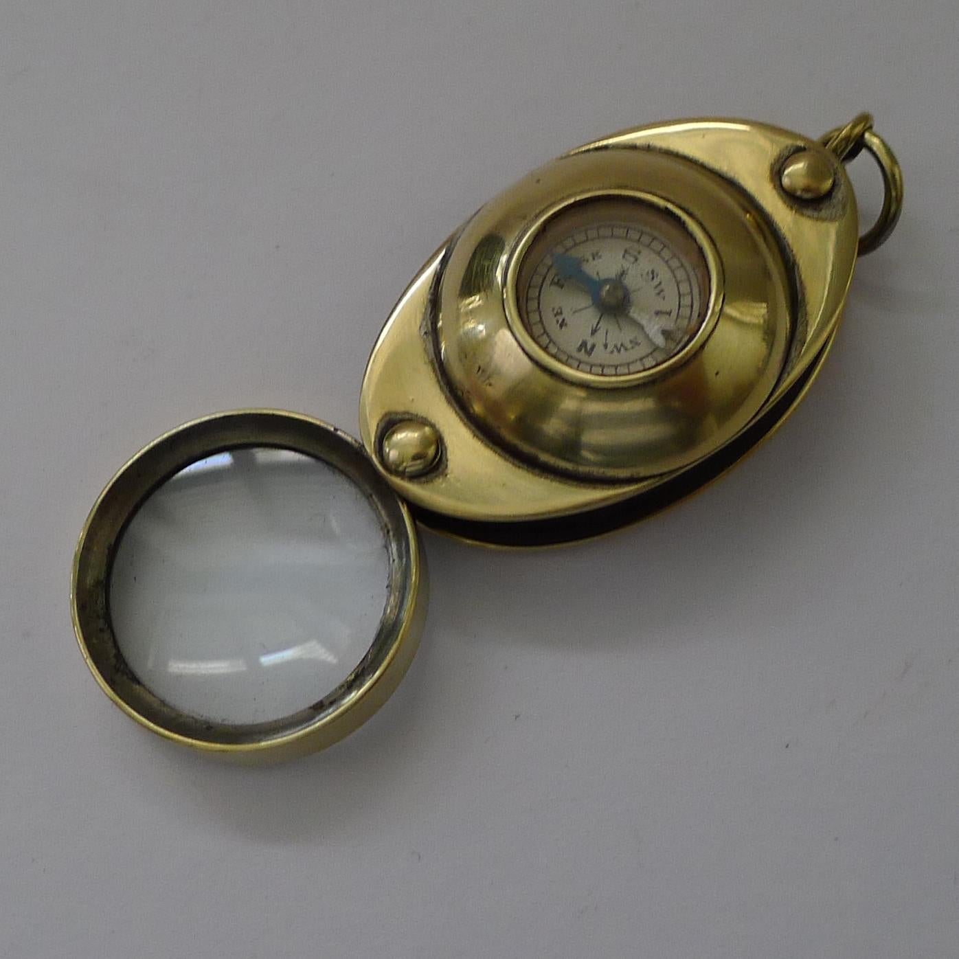 Antique English Pocket Magnifying Glass / Loop with Compass, c.1910 1