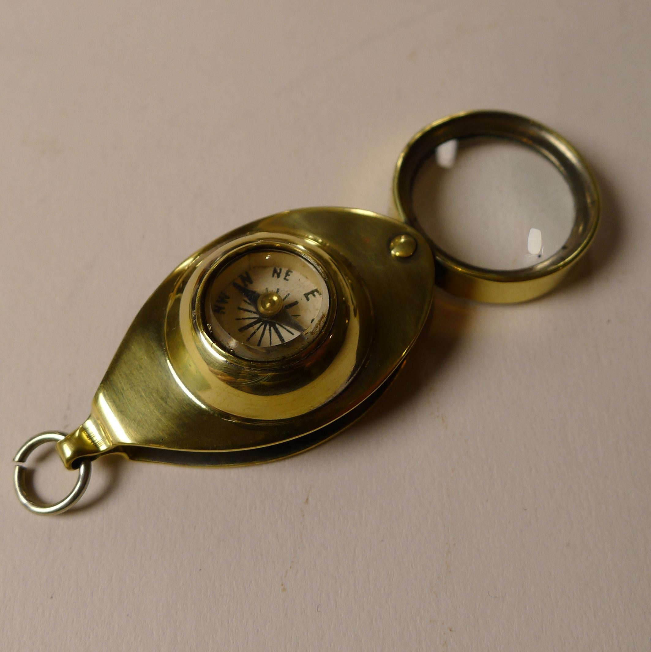 Antique English Pocket Magnifying Glass / Loop With Compass c.1910 2