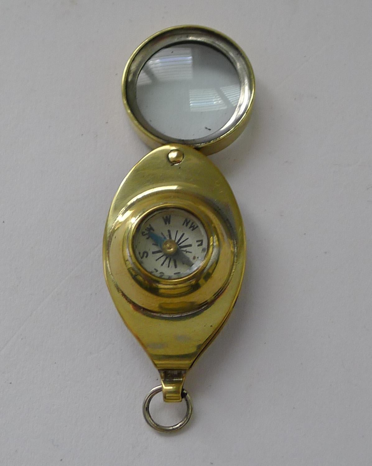 Antique English Pocket Magnifying Glass / Loop With Compass c.1920 2