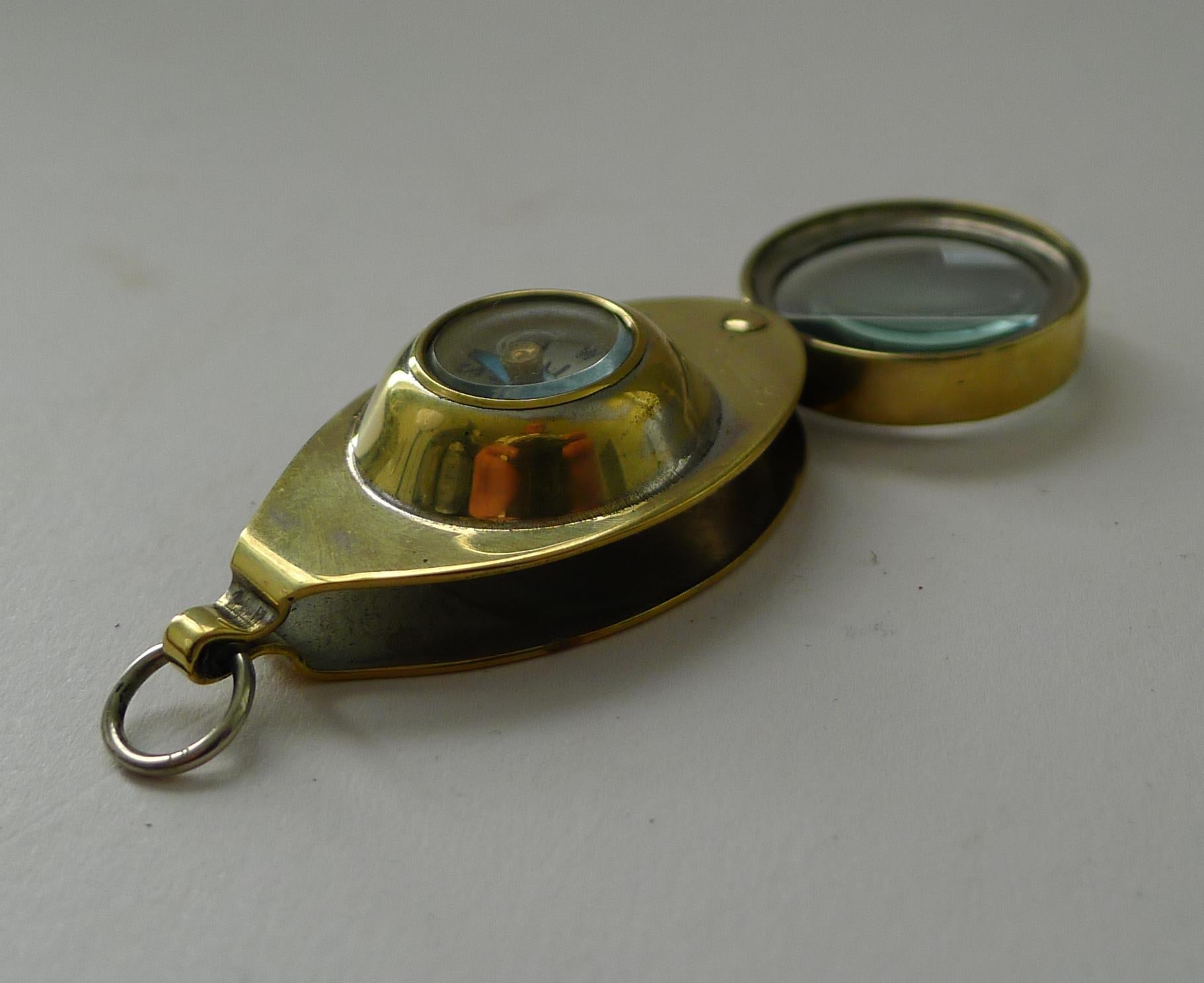 Antique English Pocket Magnifying Glass / Loop With Compass c.1920 3