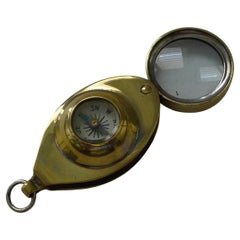 Antique English Pocket Magnifying Glass / Loop With Compass c.1920