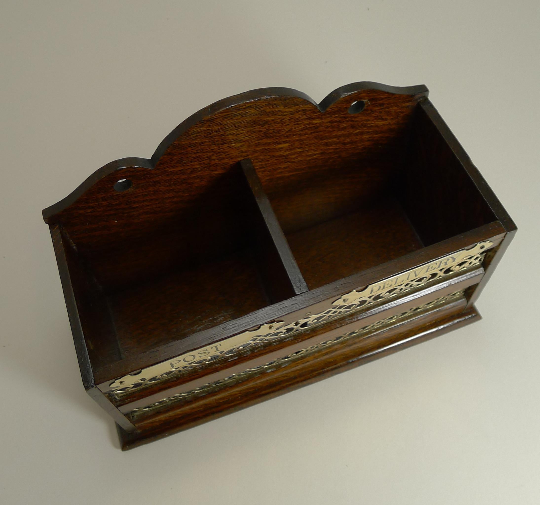 Late Victorian Antique English Polished Oak & Brass 