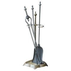 Antique English Polished Steel and Brass Victorian Companion Set, 19th C