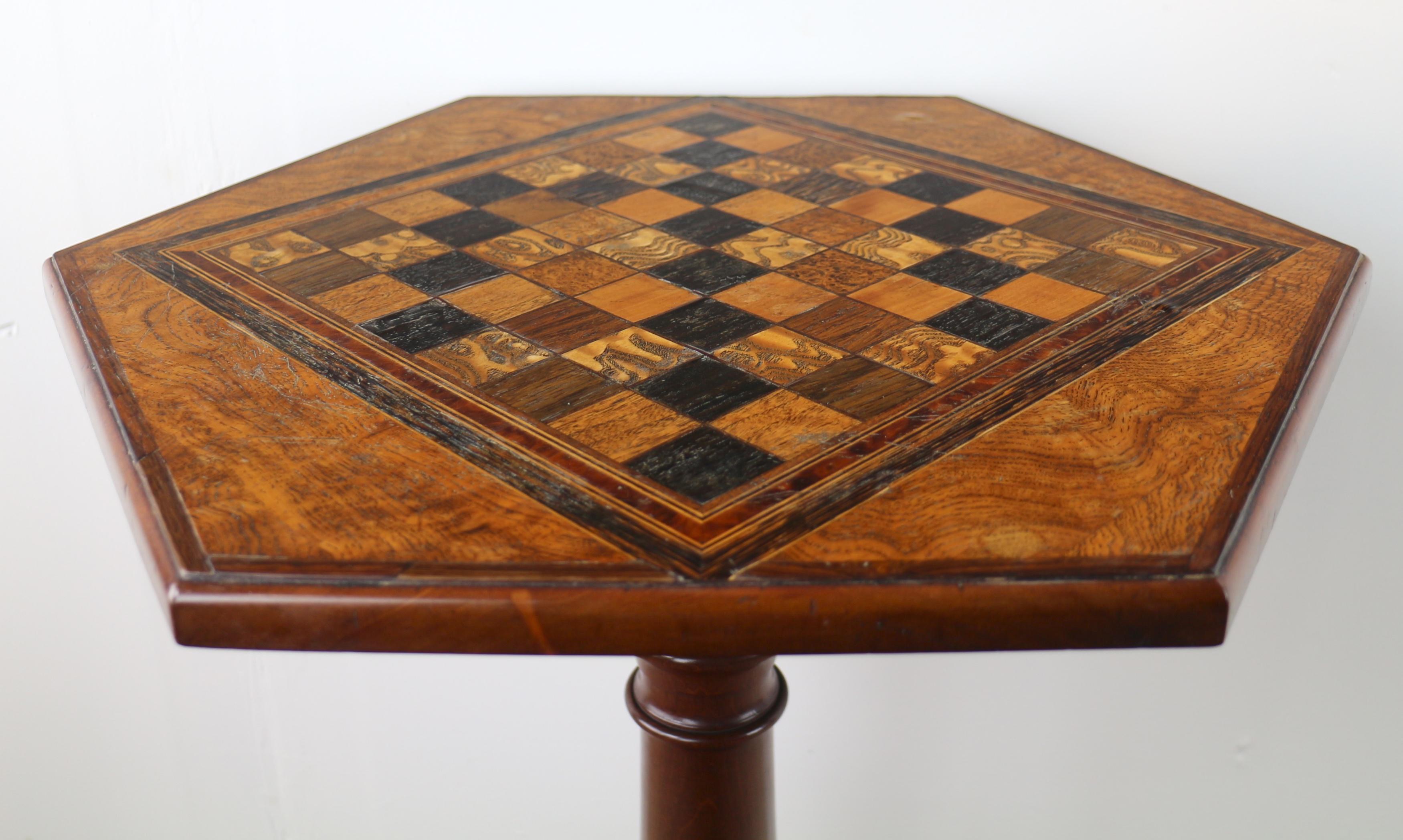 Antique English Pollard Oak Inlaid Specimen Chess Top Occasional Games Table 11