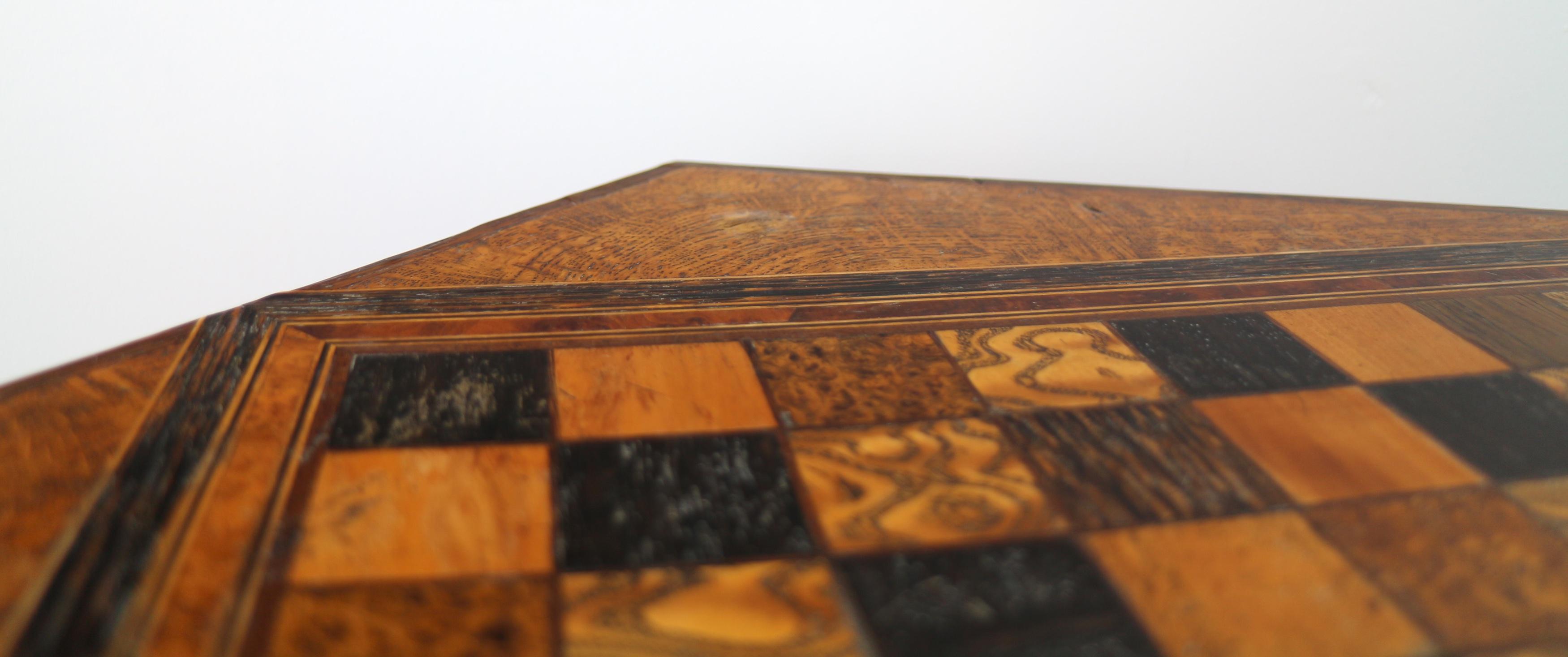 Antique English Pollard Oak Inlaid Specimen Chess Top Occasional Games Table 12